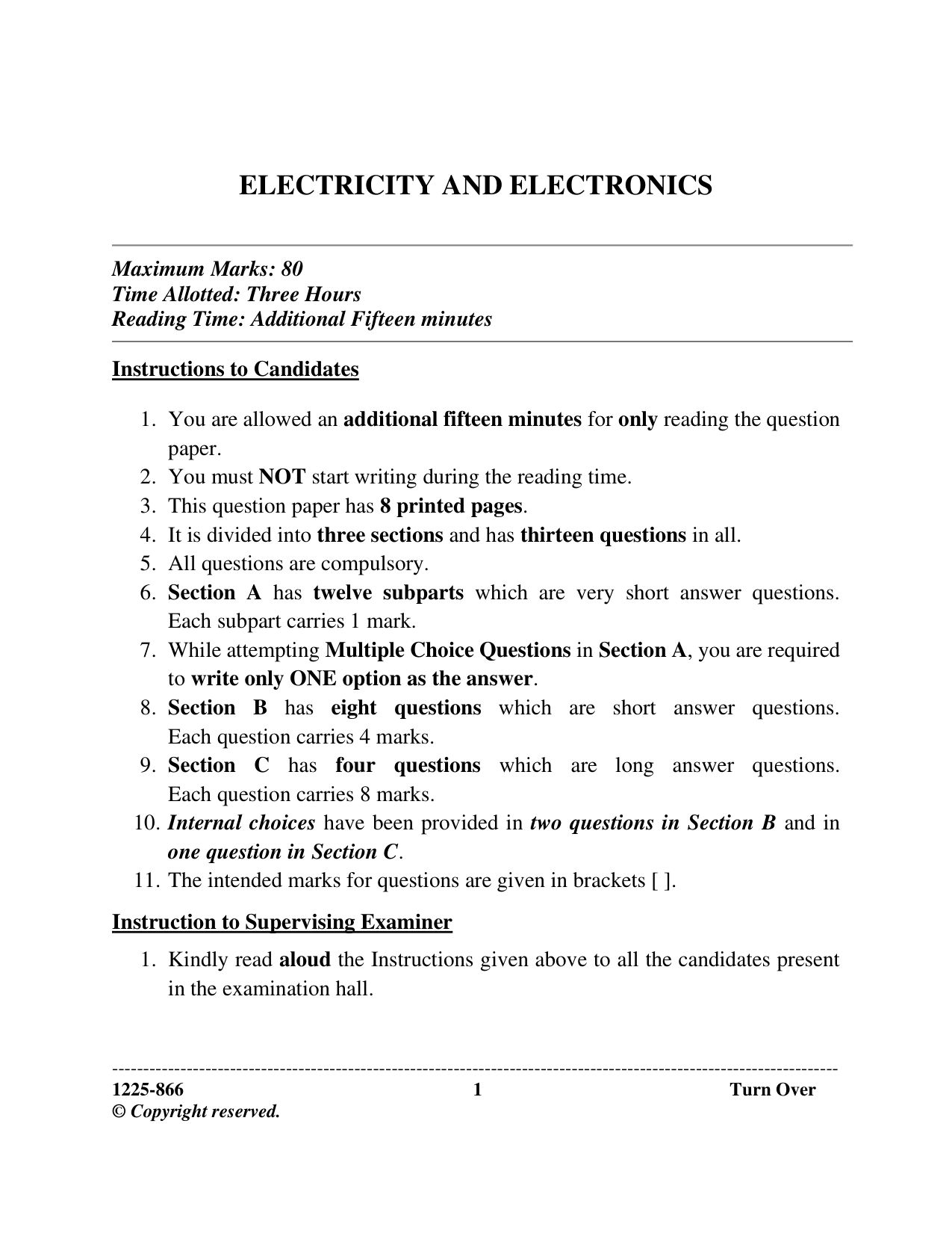ISC 2025 Electricity and Electronics Question Paper for Class 12 — page 1