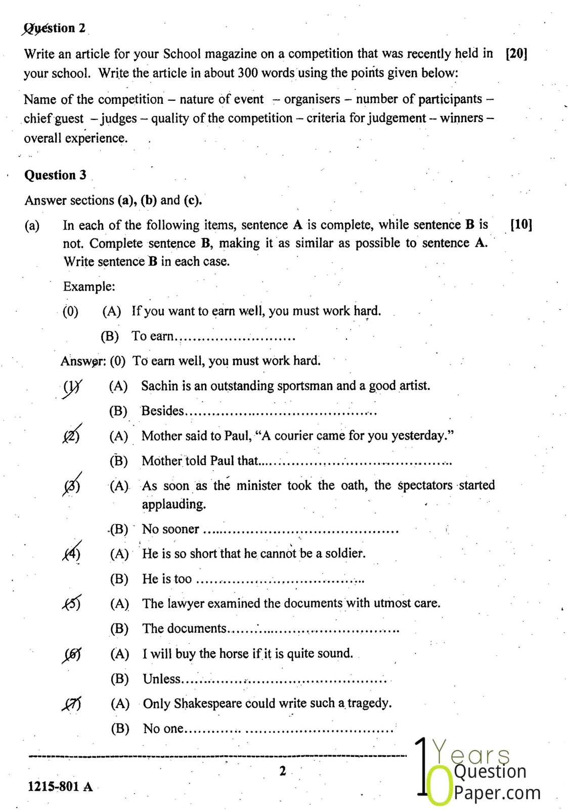 ISC 2015 English Language Question Paper for Class 12