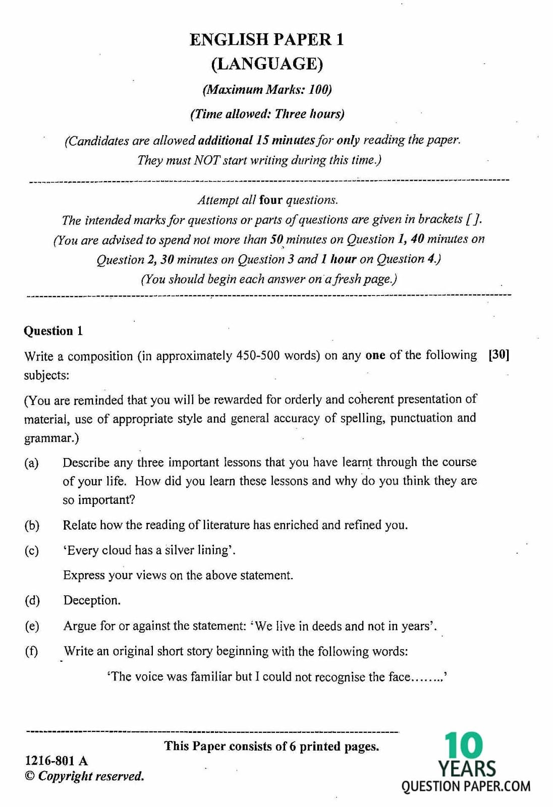 ISC Class 12 English Language 2016 Question Paper