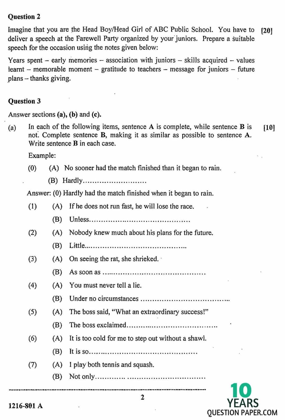 ISC Class 12 English Language 2016 Question Paper