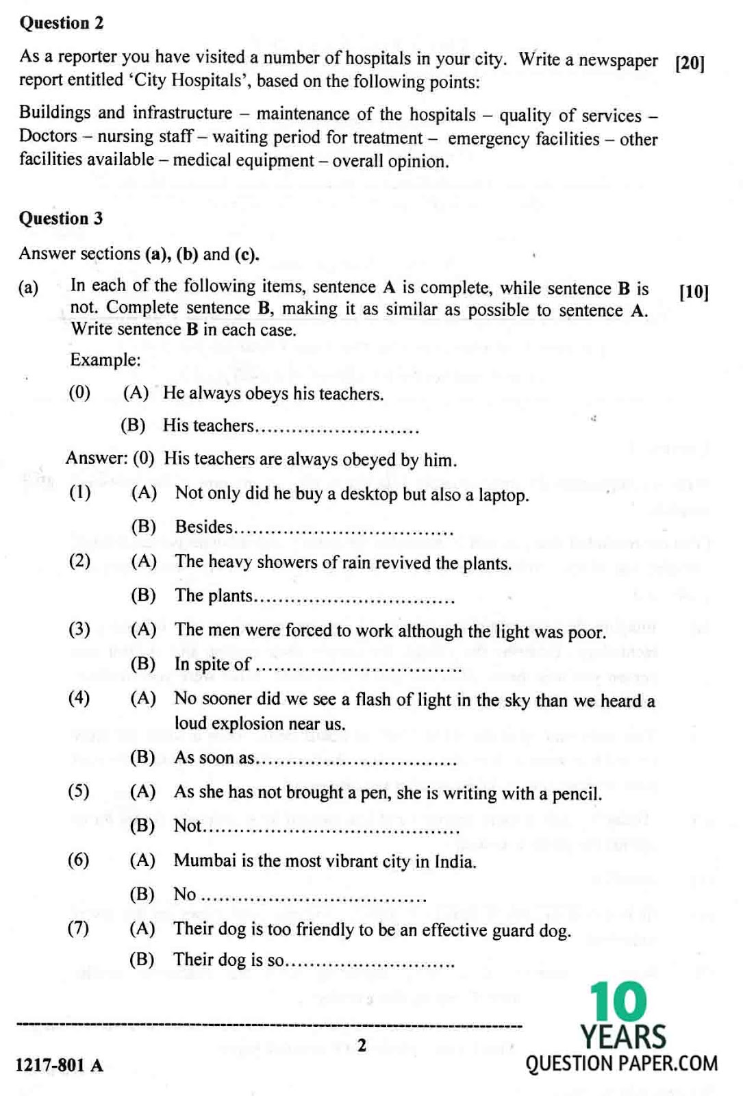 ISC Class 12 English Language 2017 Question Paper