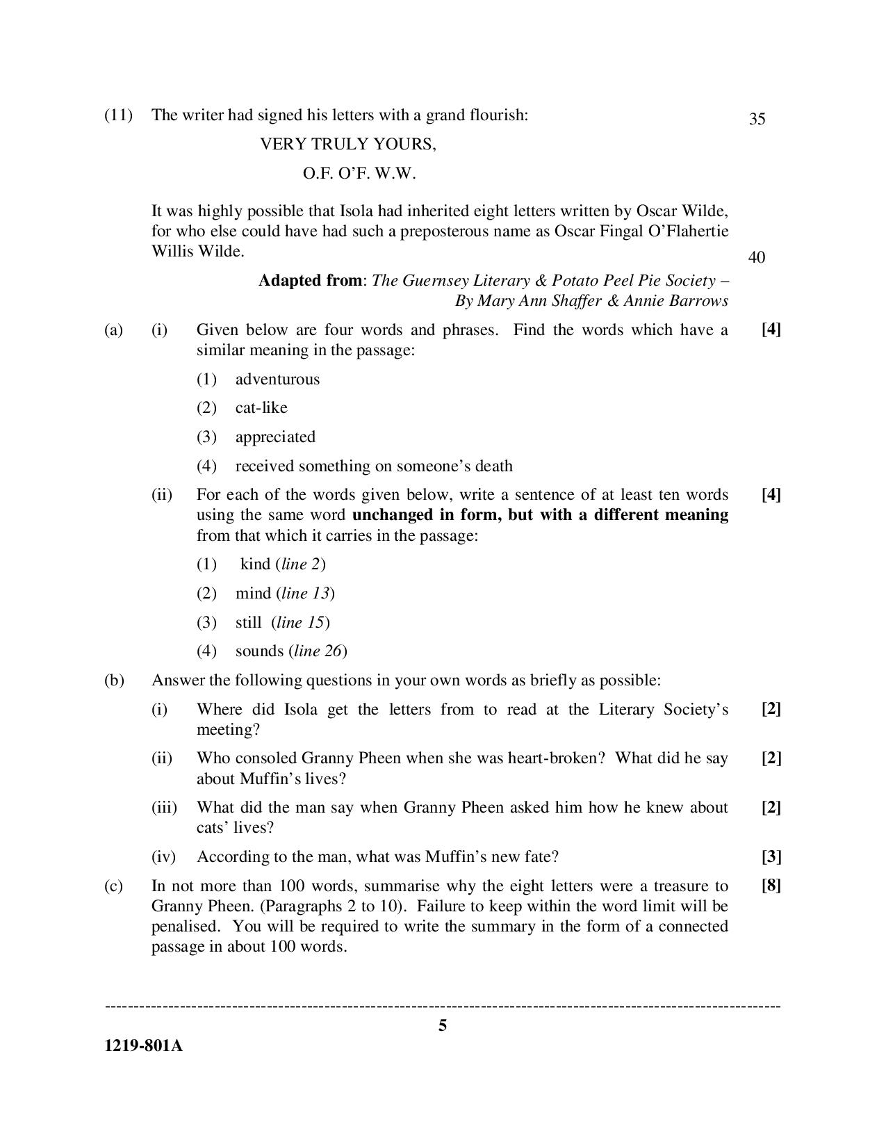 ISC Class 12 English Language 2019 Question Paper