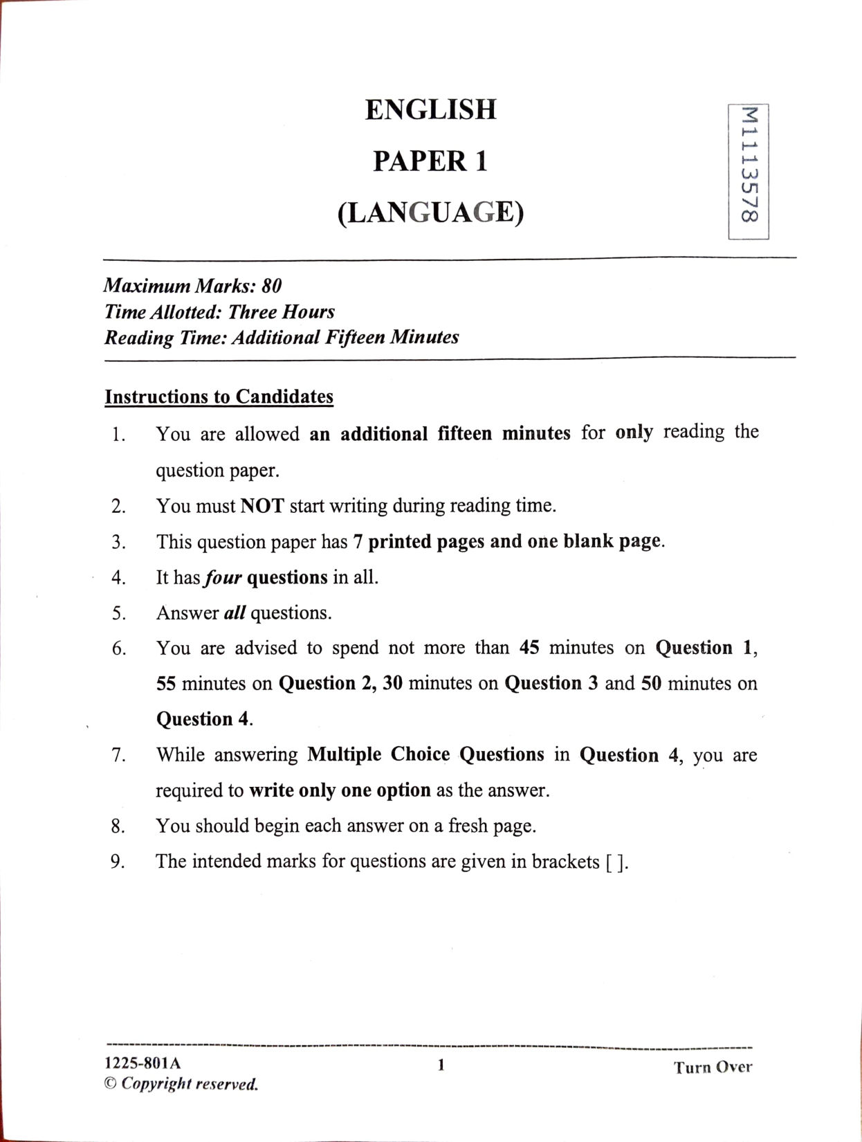 ISC 2025 English Language Question Paper for Class 12 — page 1