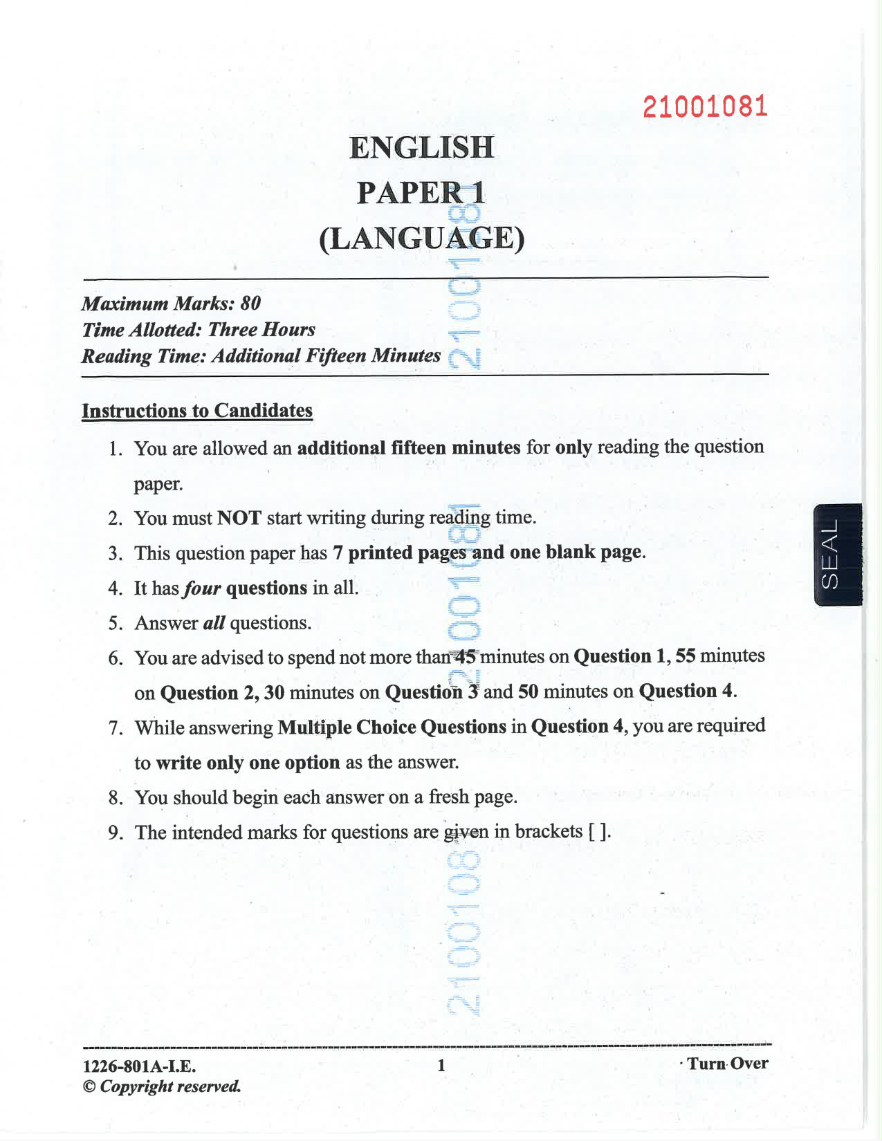 ISC 2026 English Language Improvement Examination Question Paper for Class 12 — page 1