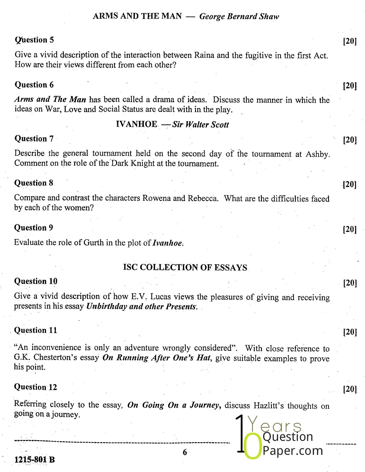 ISC Class 12 English Literature 2015 Question Paper