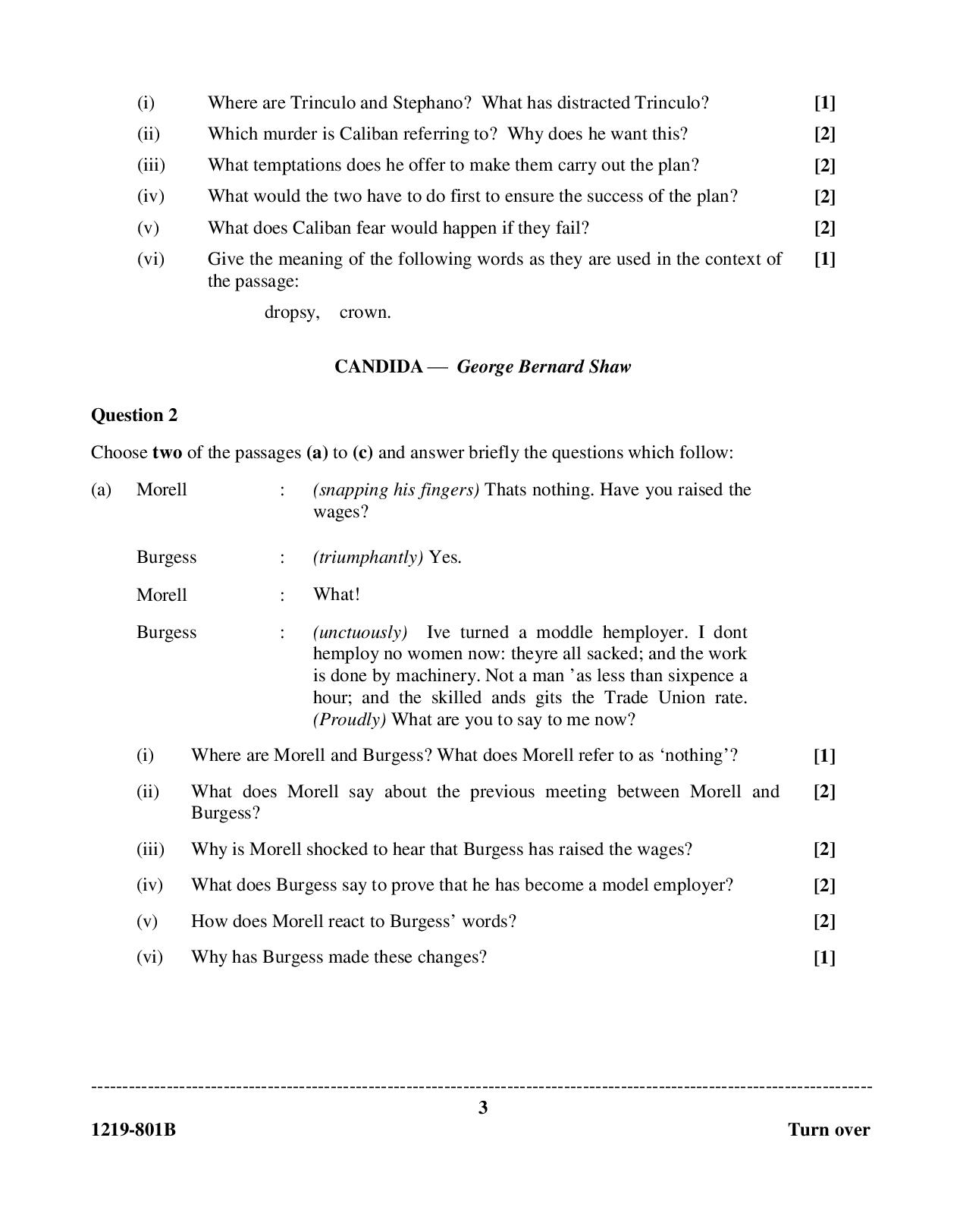 ISC Class 12 English Literature 2019 Question Paper