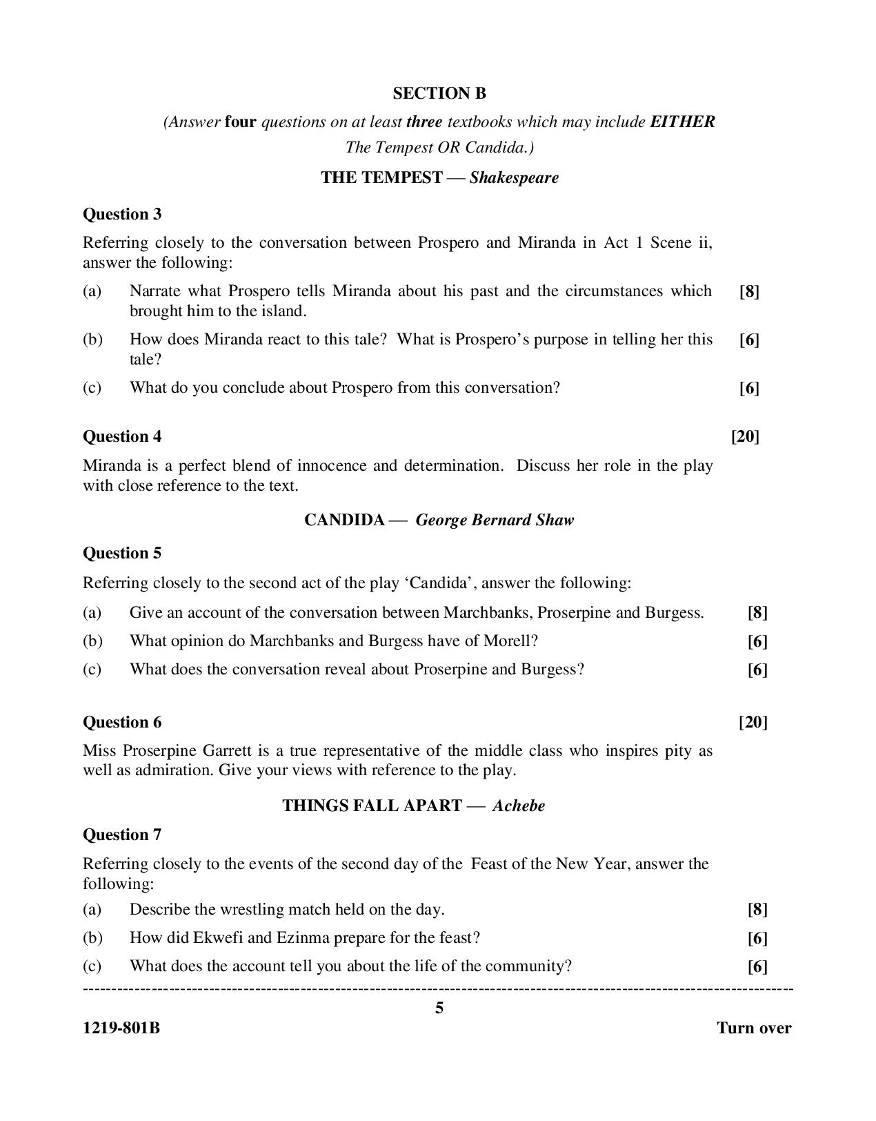 ISC Class 12 English Literature 2019 Question Paper