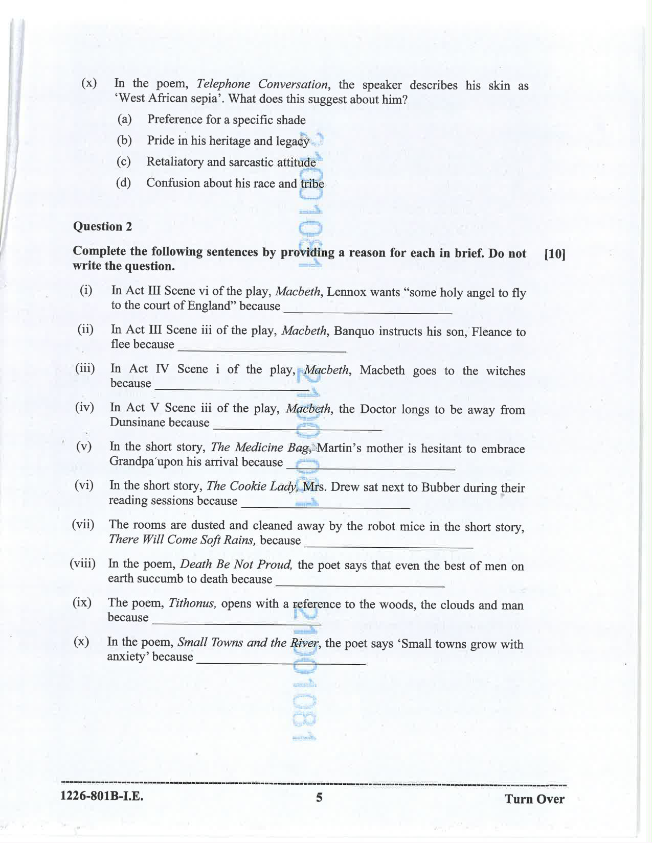 ISC 2026 English Literature Improvement Examination Question Paper for Class 12 — page 5