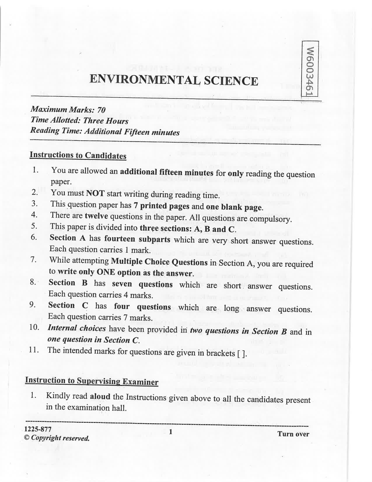 ISC 2025 Environmental Science Question Paper for Class 12 — page 1