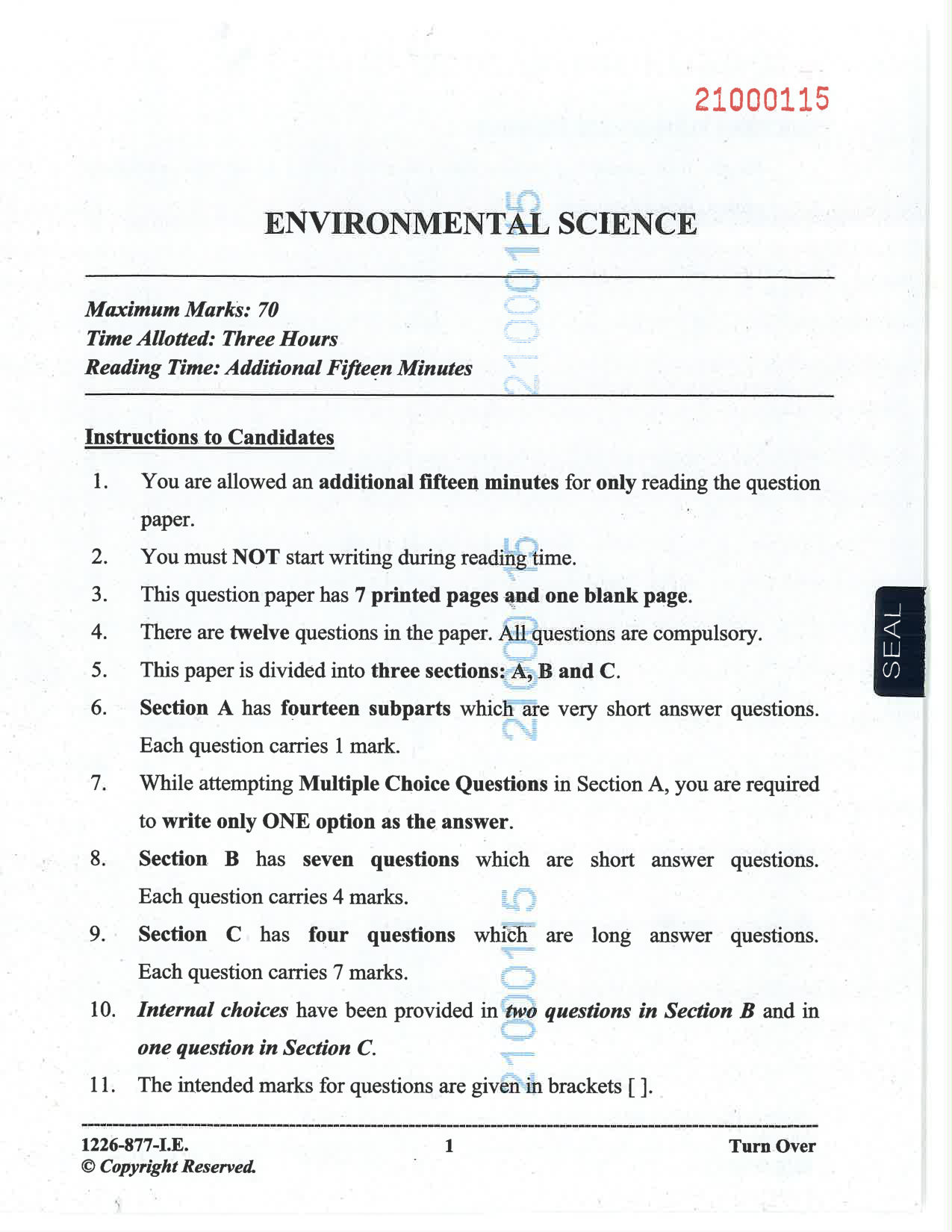 ISC 2026 Environmental Science Improvement Examination Question Paper for Class 12 — page 1