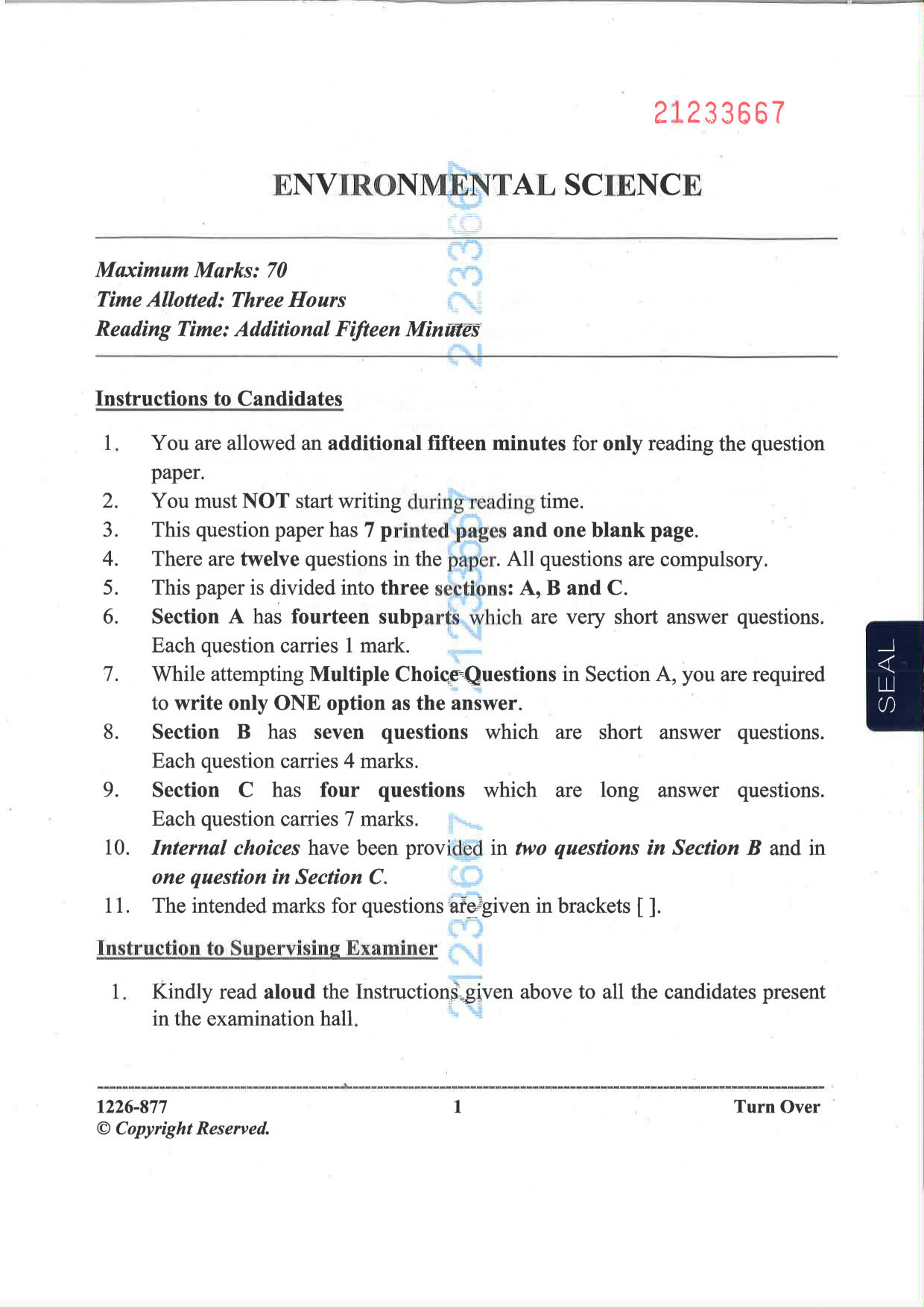 ISC 2026 Environmental Science Question Paper for Class 12 — page 1