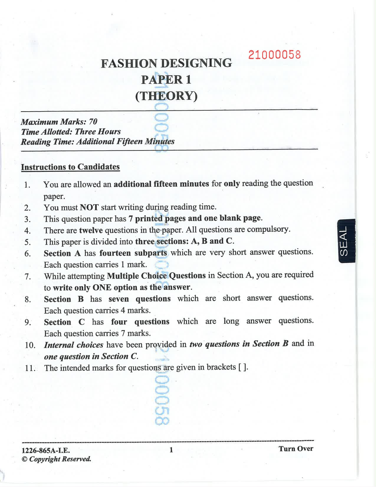 ISC 2026 Fashion Designing Improvement Examination Question Paper for Class 12 — page 1