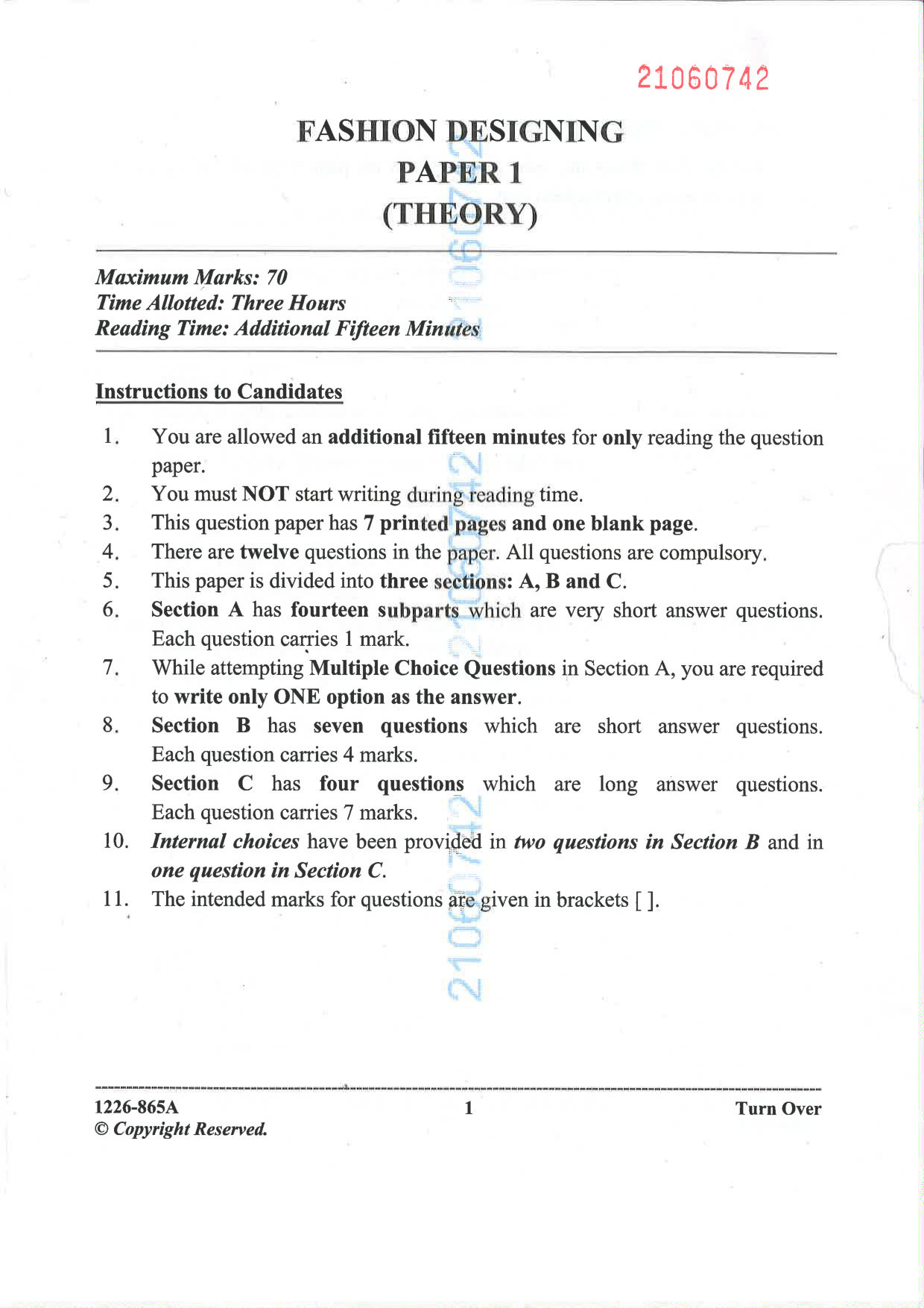 ISC 2026 Fashion Designing Question Paper for Class 12 — page 1
