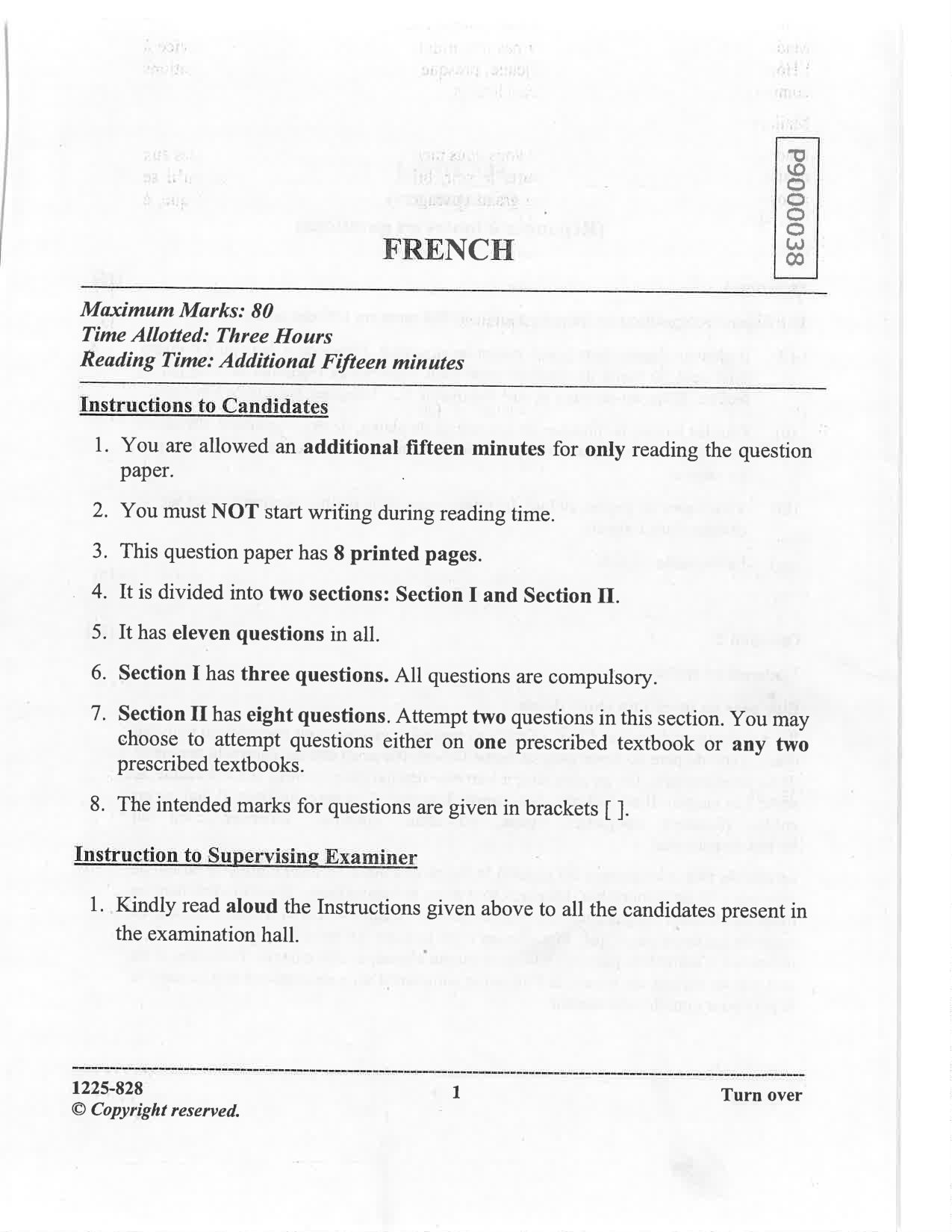 ISC 2025 French Question Paper for Class 12 — page 1
