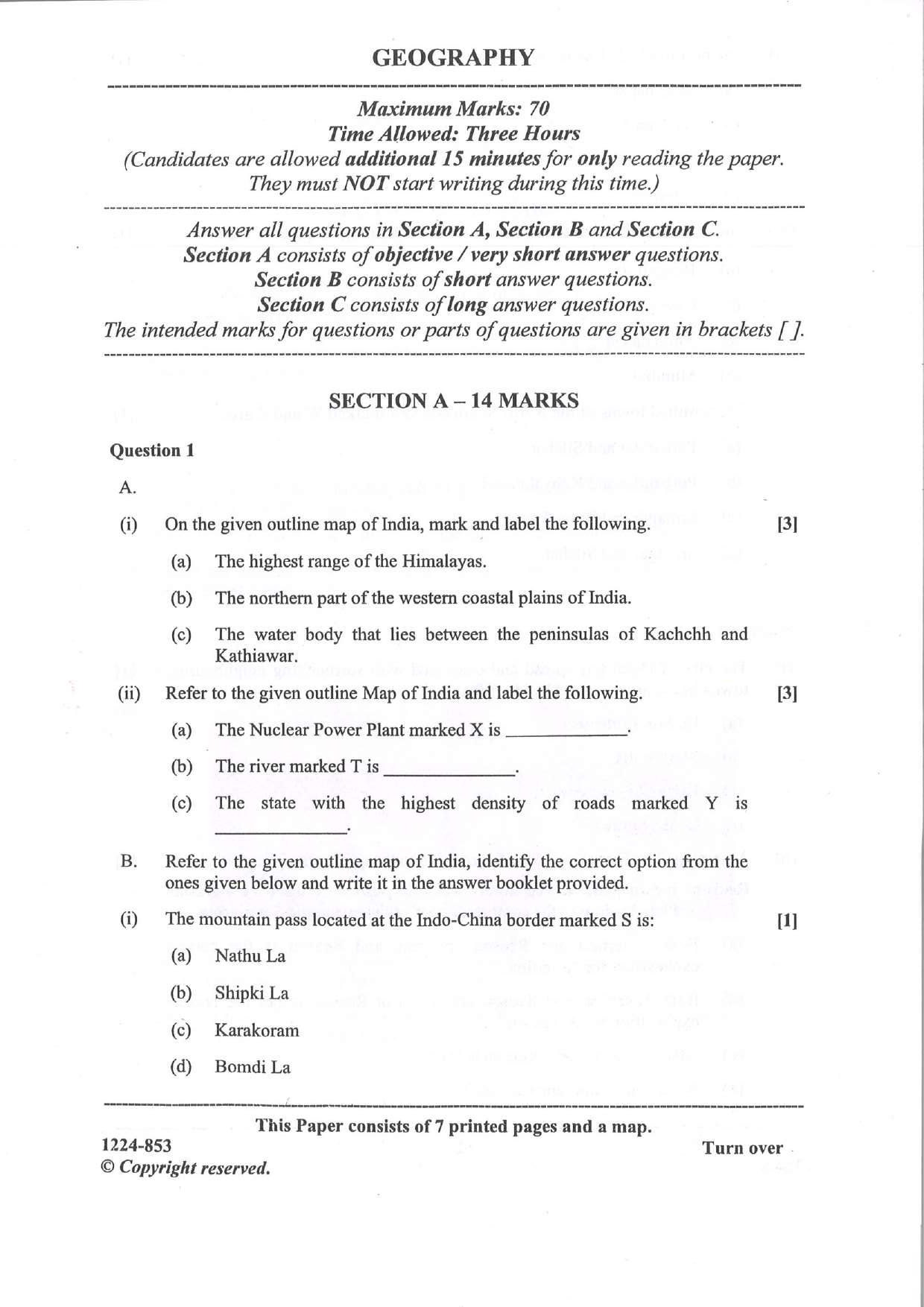 ISC 2024 Geography Question Paper for Class 12 — page 1