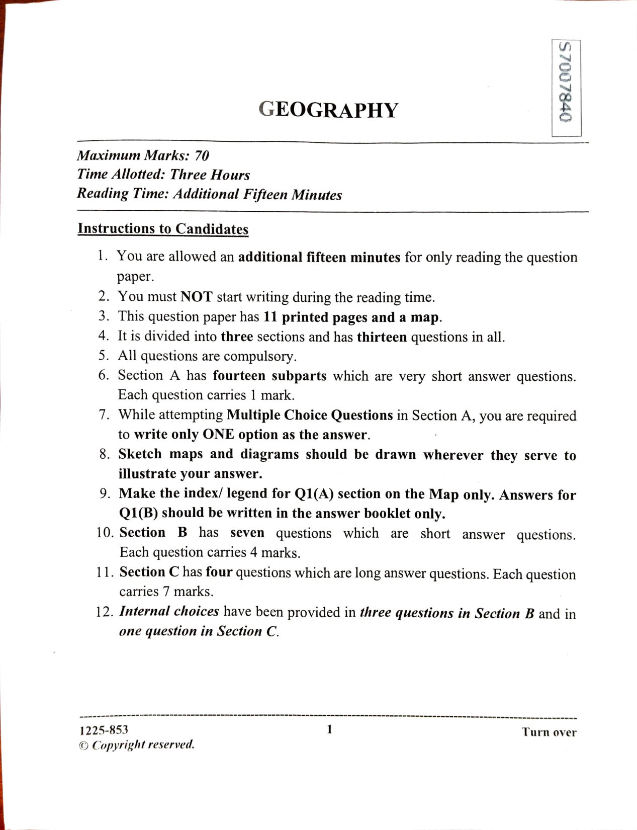 ISC 2025 Geography Question Paper for Class 12 — page 1