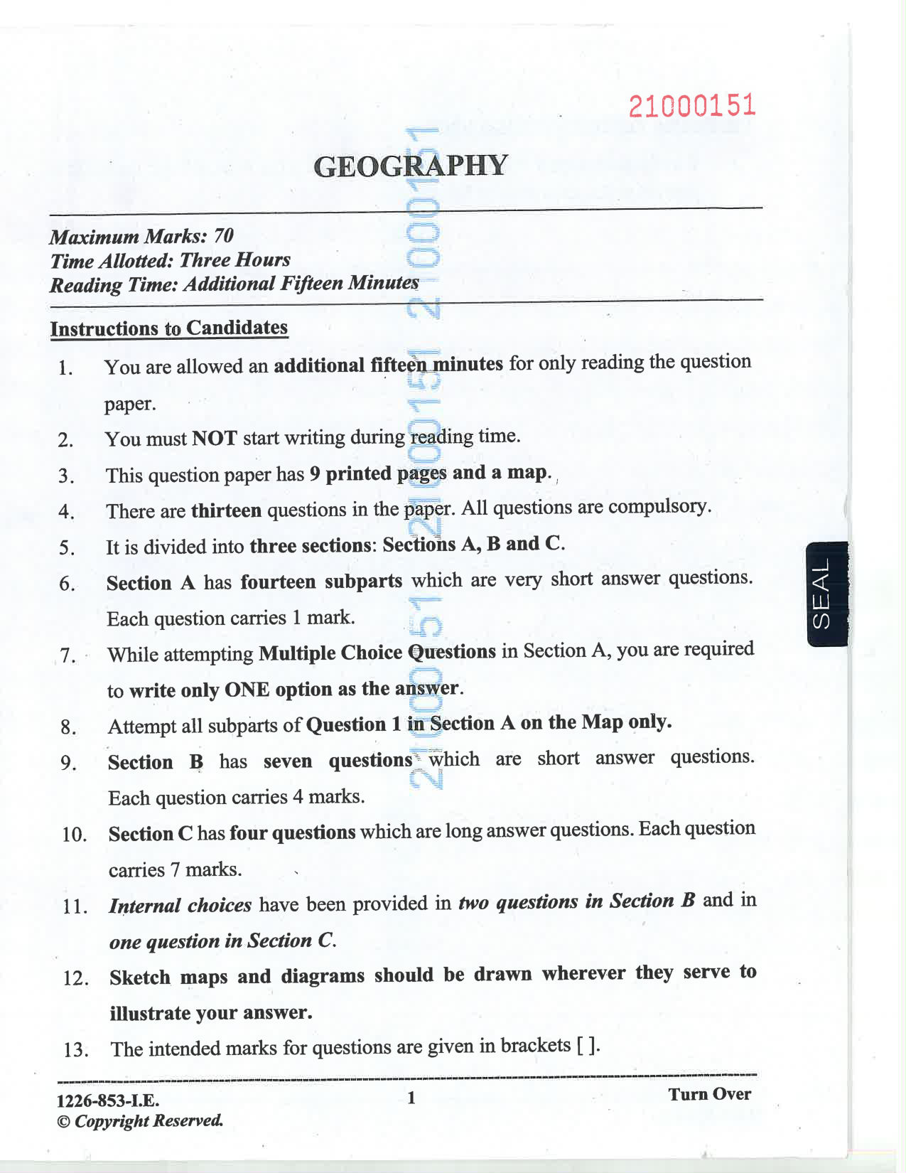 ISC 2026 Geography Improvement Examination Question Paper for Class 12 — page 1