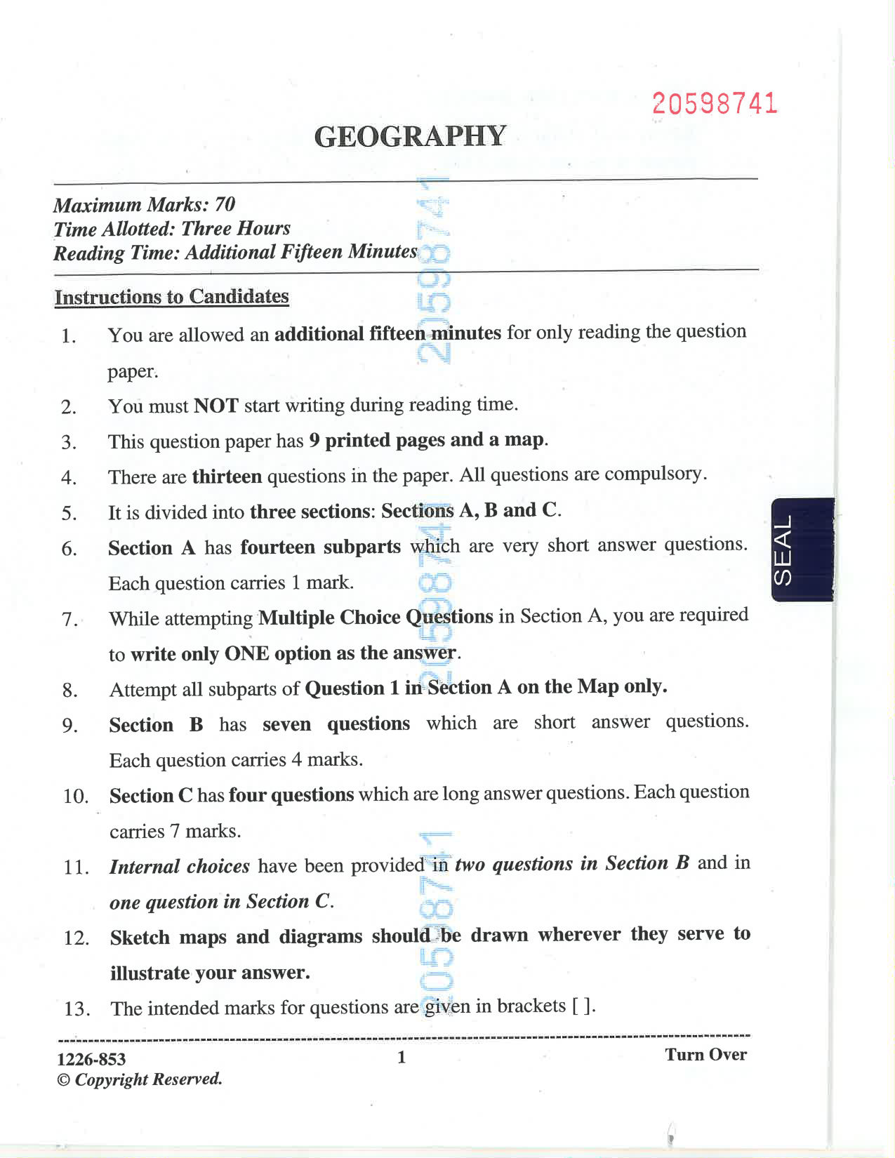 ISC 2026 Geography Question Paper for Class 12 — page 1