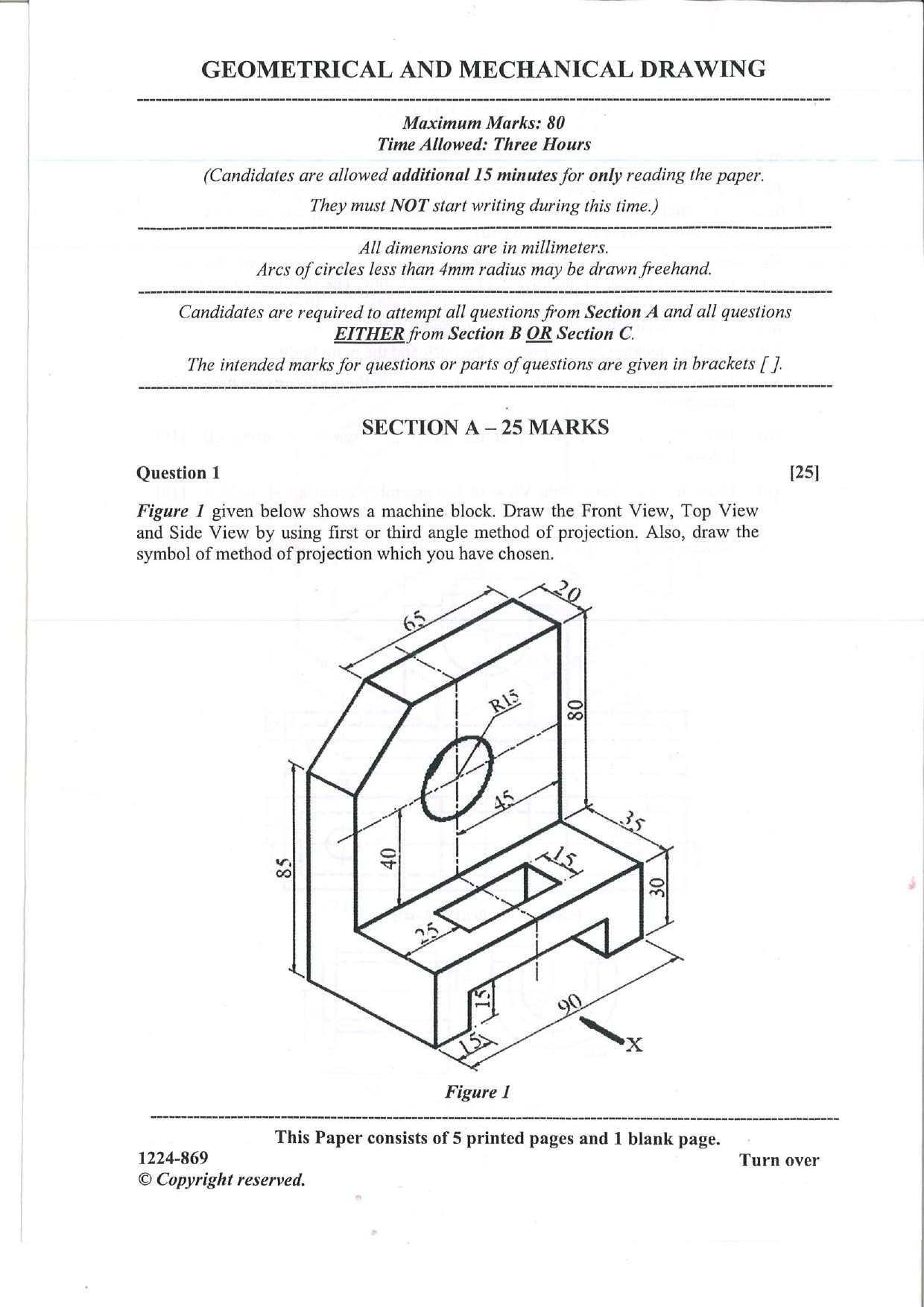 ISC 2024 Geometrical and Mechanical Drawing Question Paper for Class 12 — page 1