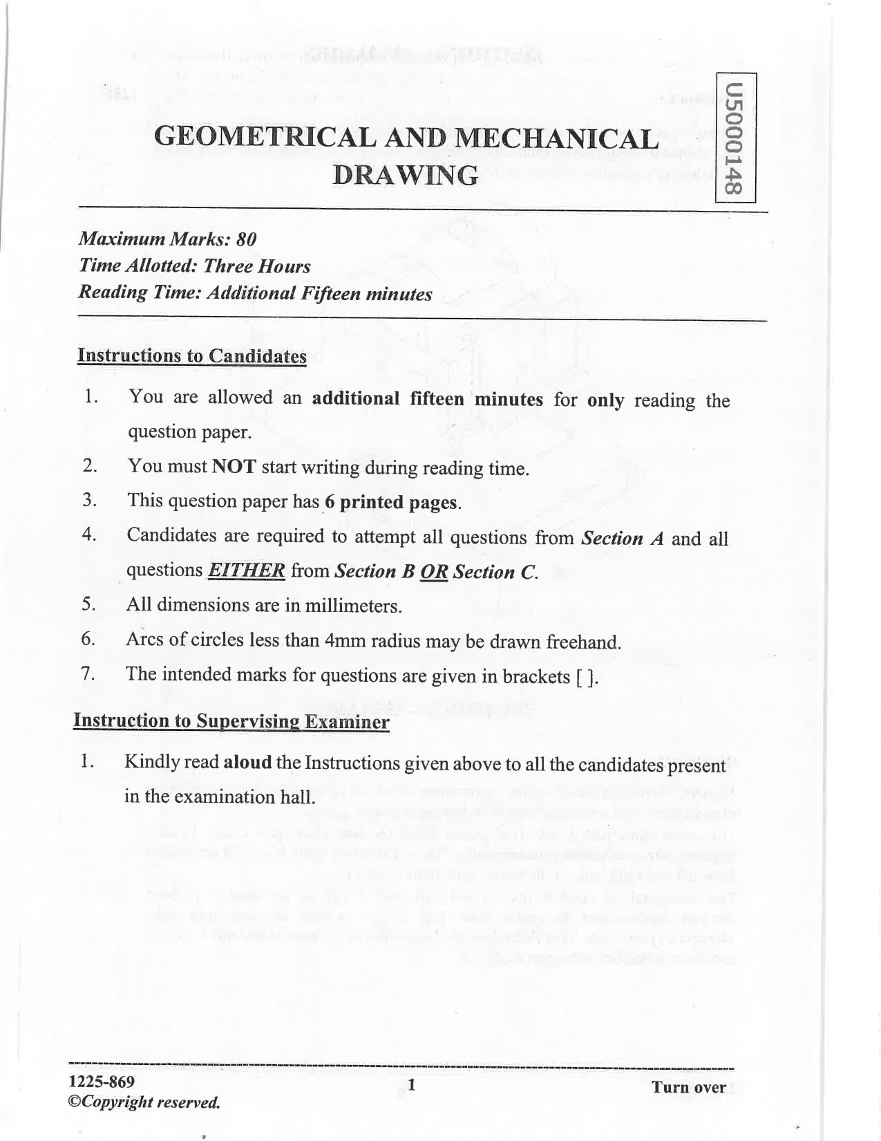 ISC 2025 Geometrical and Mechanical Drawing Question Paper for Class 12 — page 1