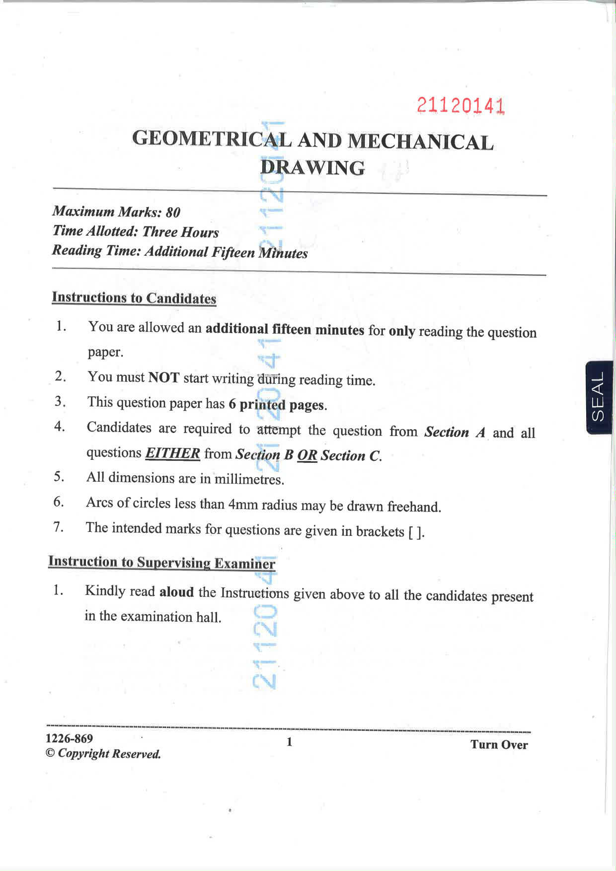 ISC 2026 Geometrical and Mechanical Drawing Question Paper for Class 12 — page 1