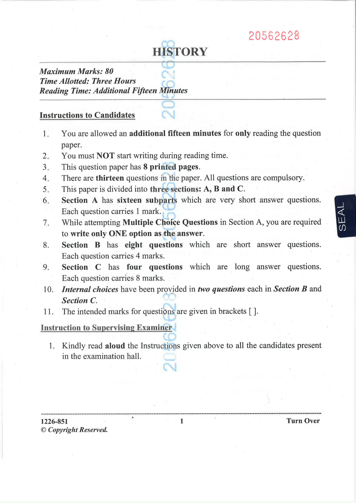 ISC 2026 History Question Paper for Class 12 — page 1