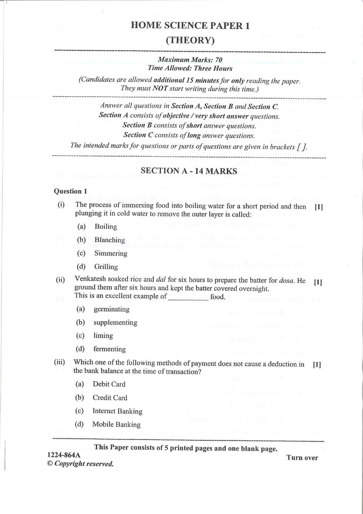 ISC 2024 Home Science Question Paper for Class 12 — page 1