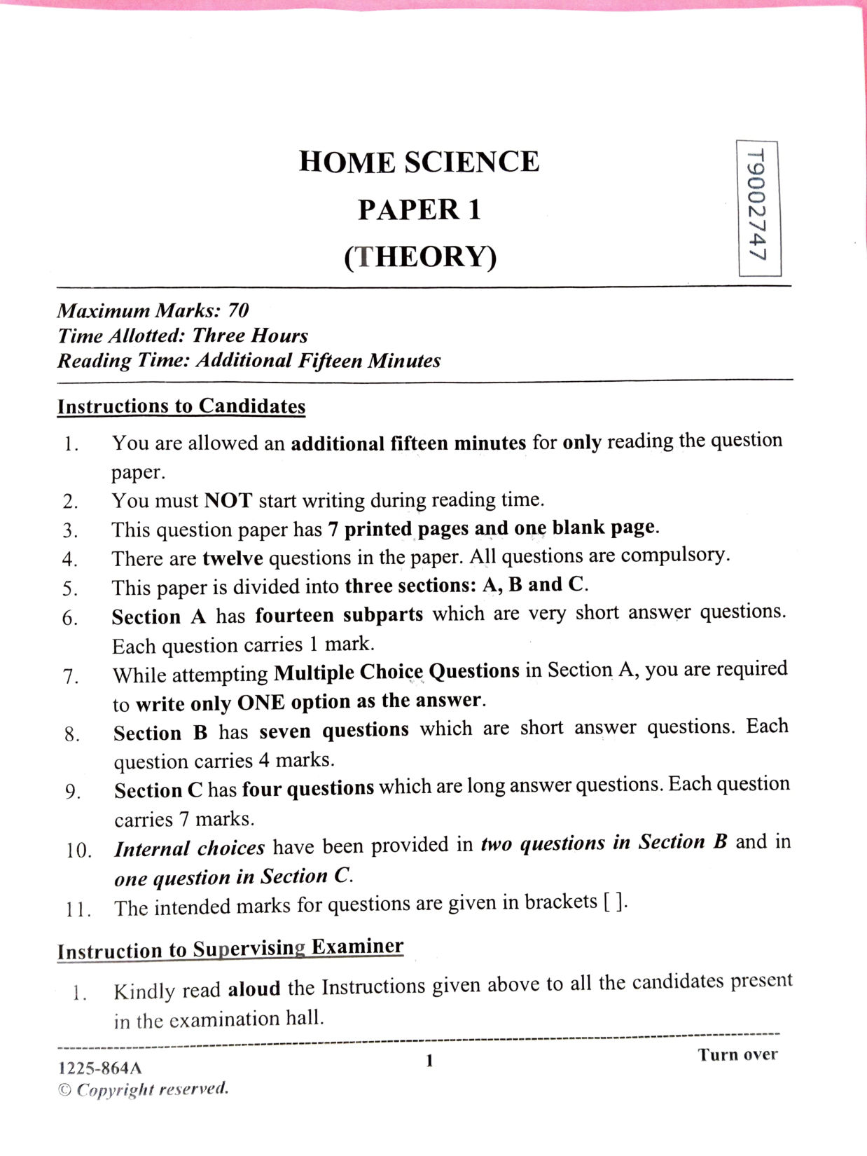 ISC 2025 Home Science Question Paper for Class 12 — page 1