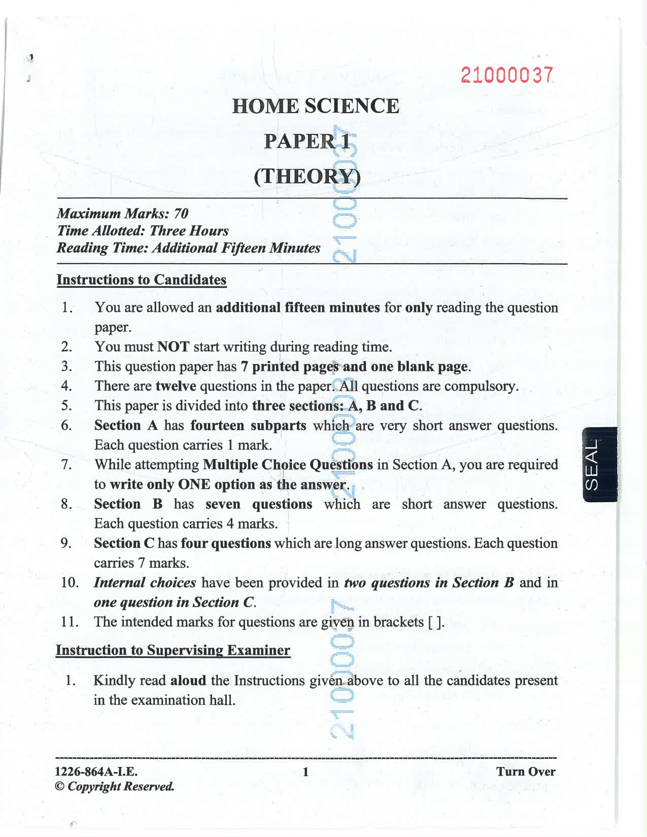 ISC 2026 Home Science Improvement Examination Question Paper for Class 12 — page 1