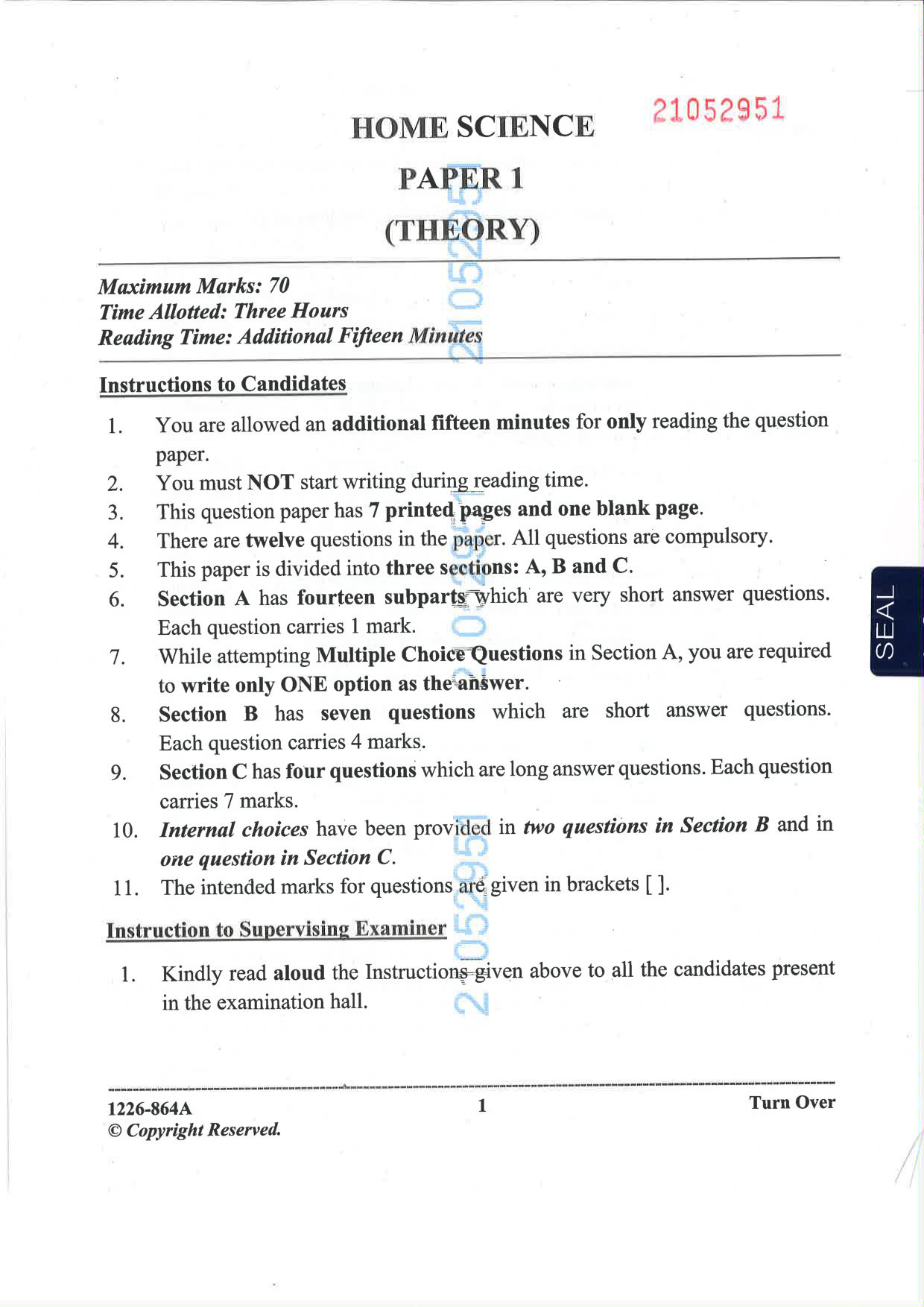 ISC 2026 Home Science Question Paper for Class 12 — page 1