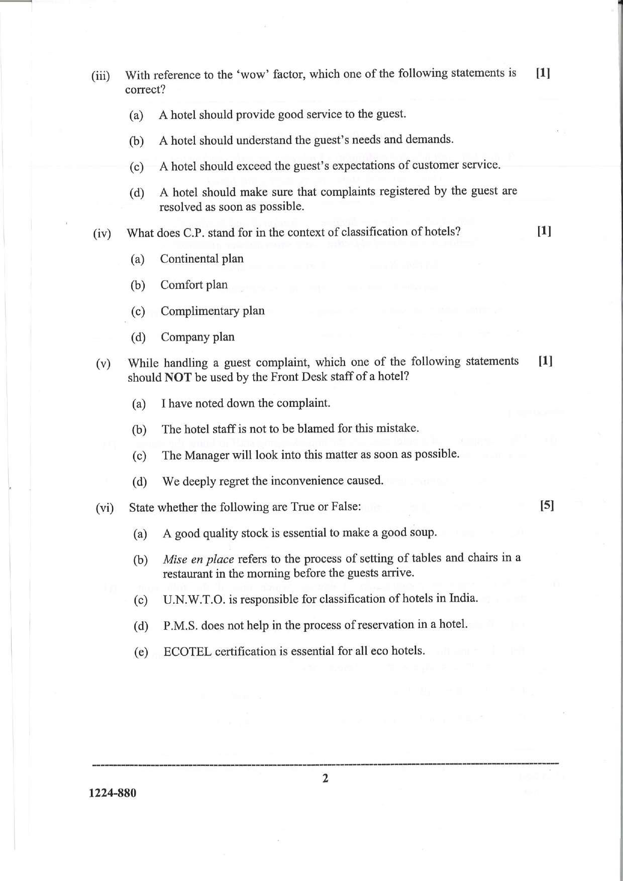 ISC 2024 Hospitality Management Question Paper for Class 12 — page 2