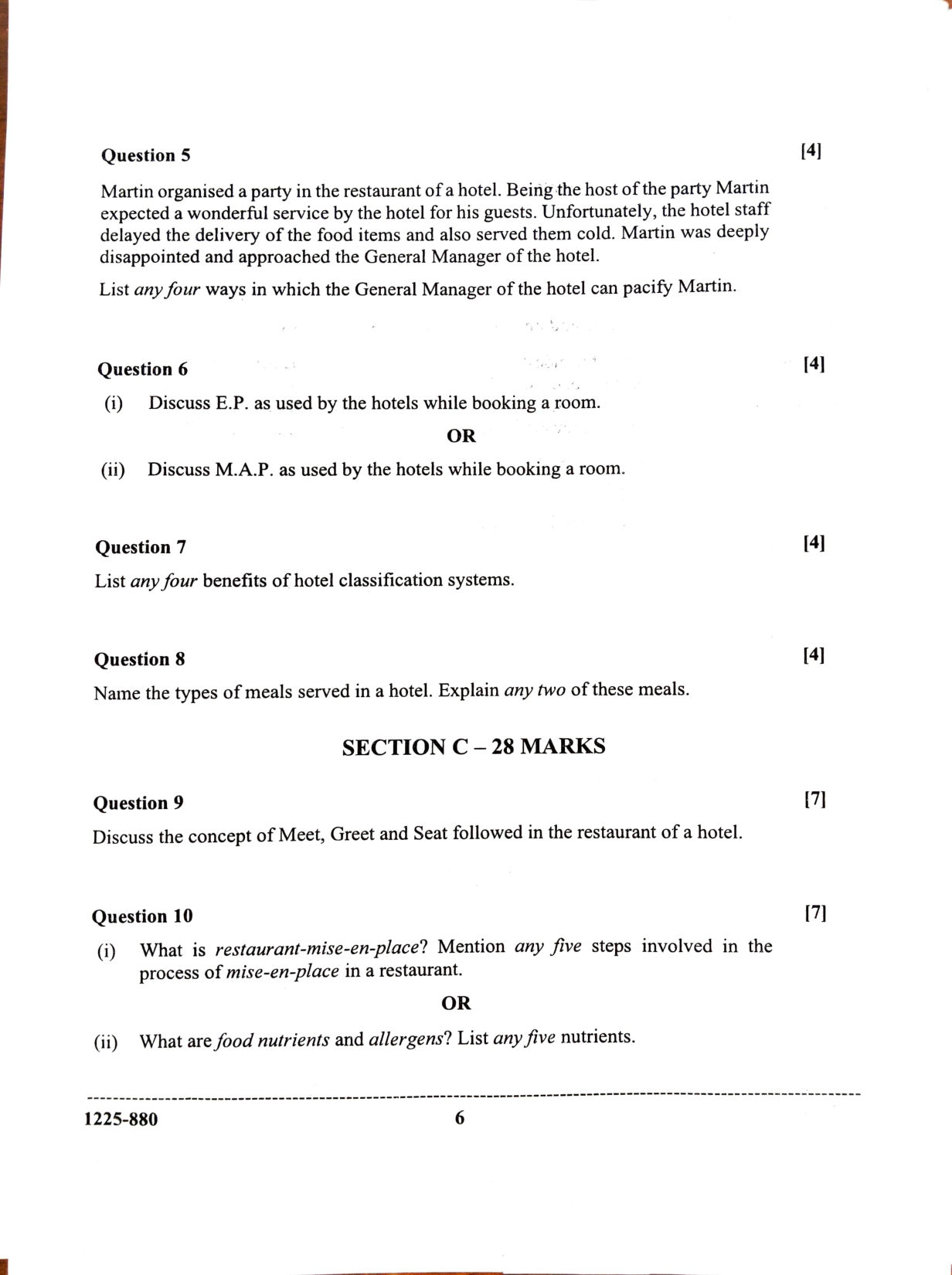ISC 2025 Hospitality Management Question Paper for Class 12 — page 6