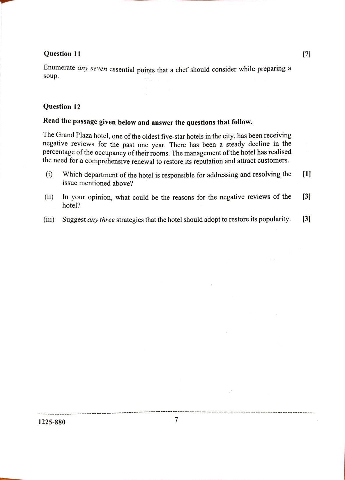 ISC 2025 Hospitality Management Question Paper for Class 12 — page 7