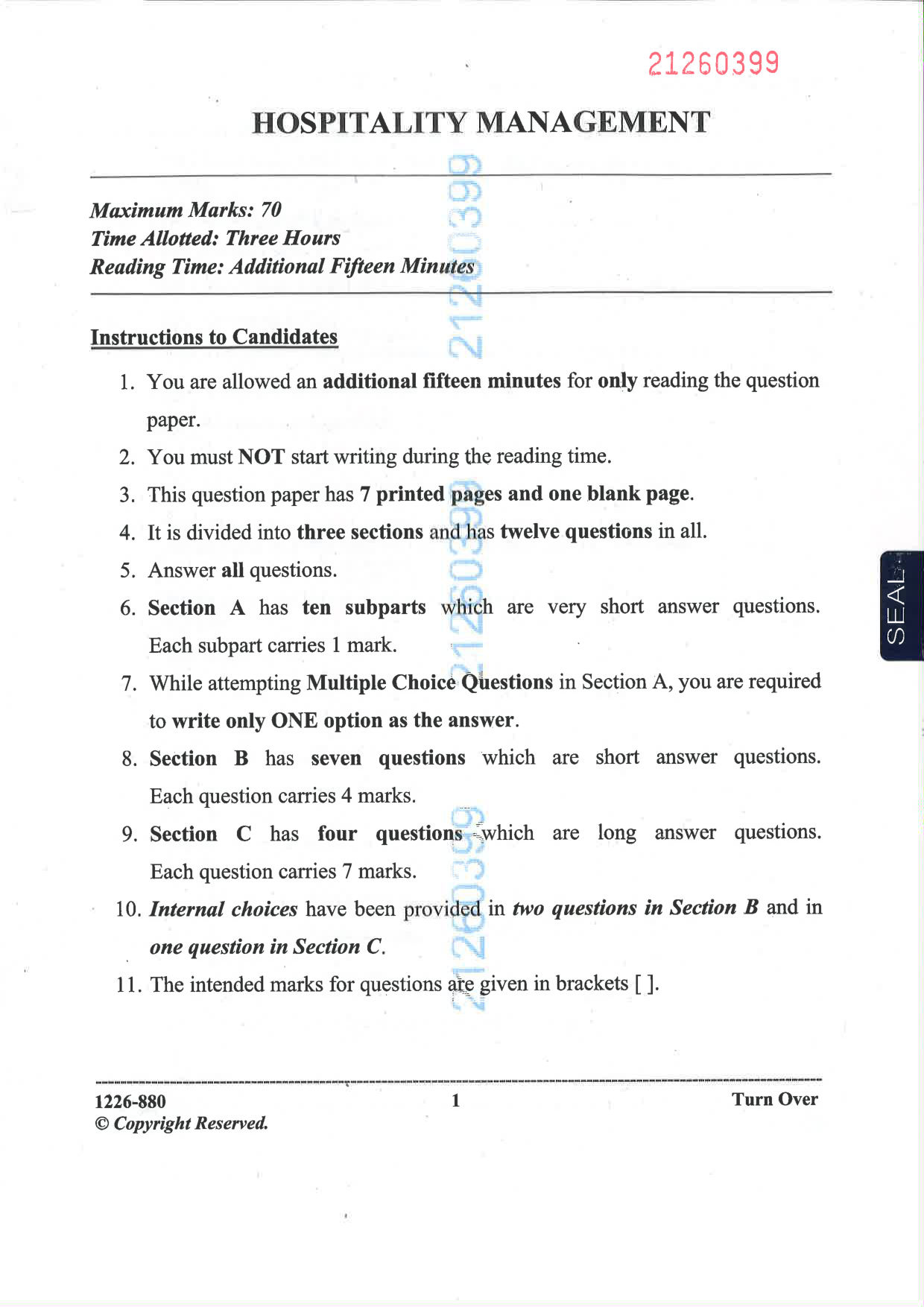 ISC 2026 Hospitality Management Question Paper for Class 12 — page 1