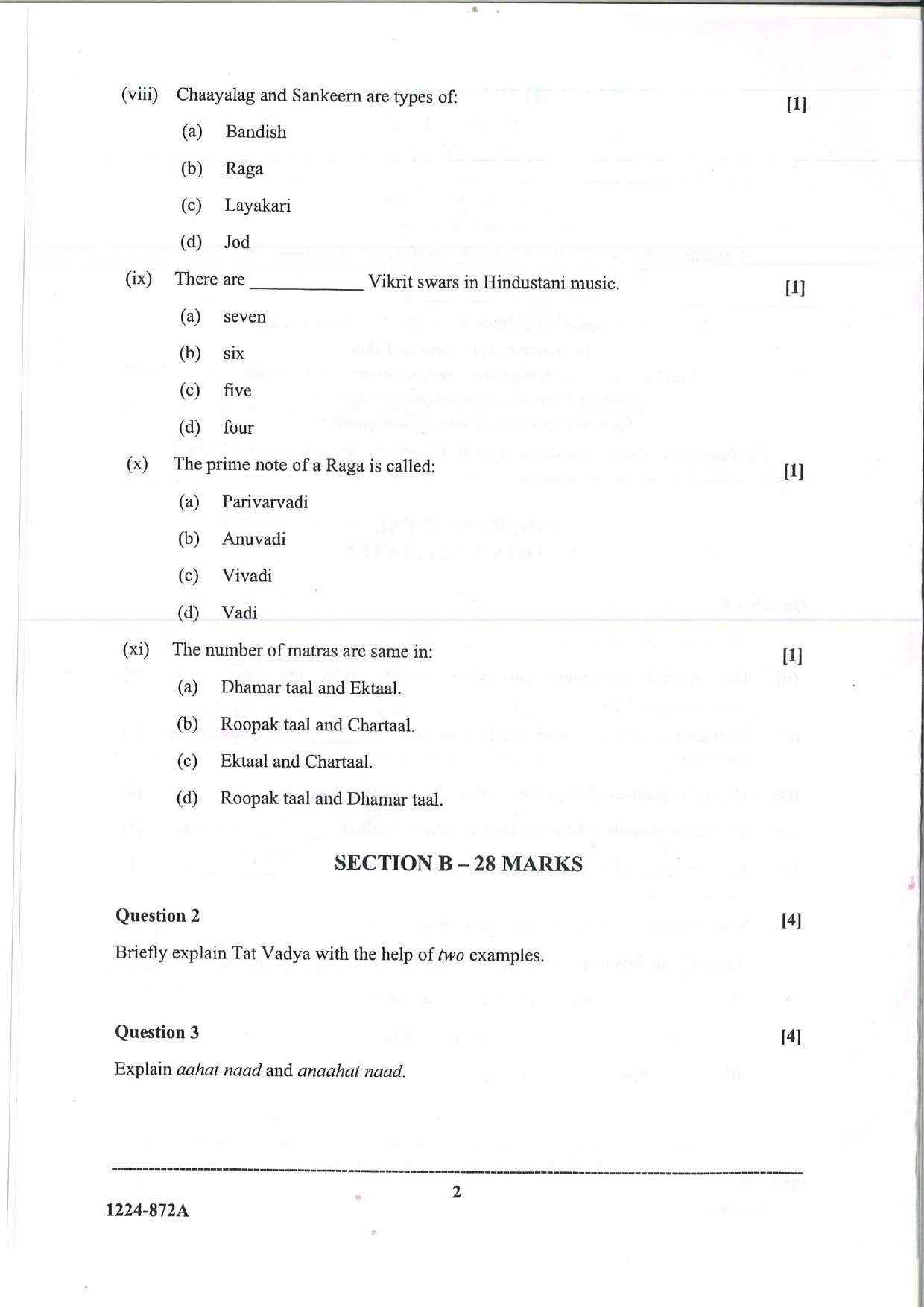 ISC 2024 Indian Music (Hindustani) Question Paper for Class 12 — page 2