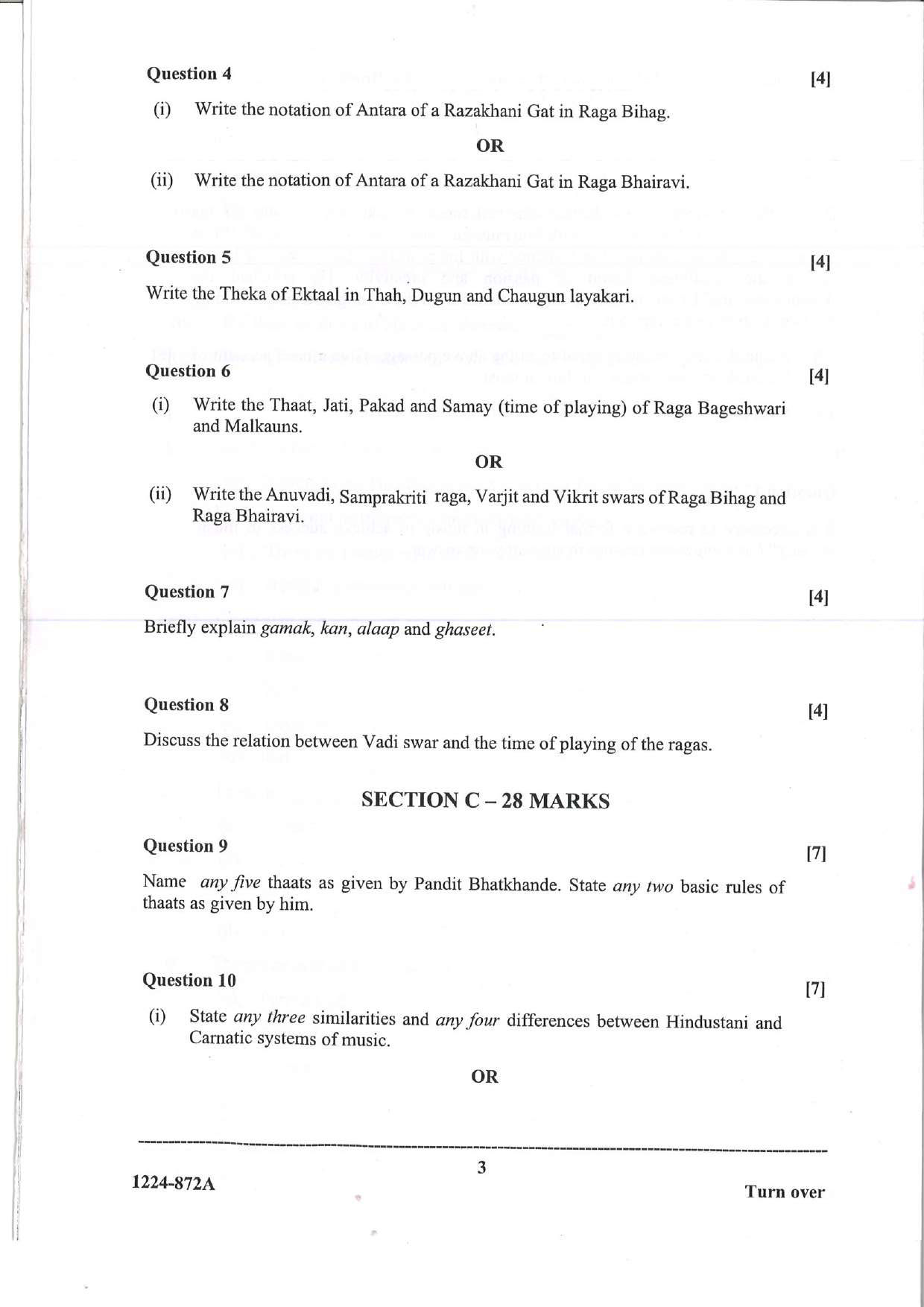 ISC 2024 Indian Music (Hindustani) Question Paper for Class 12 — page 3