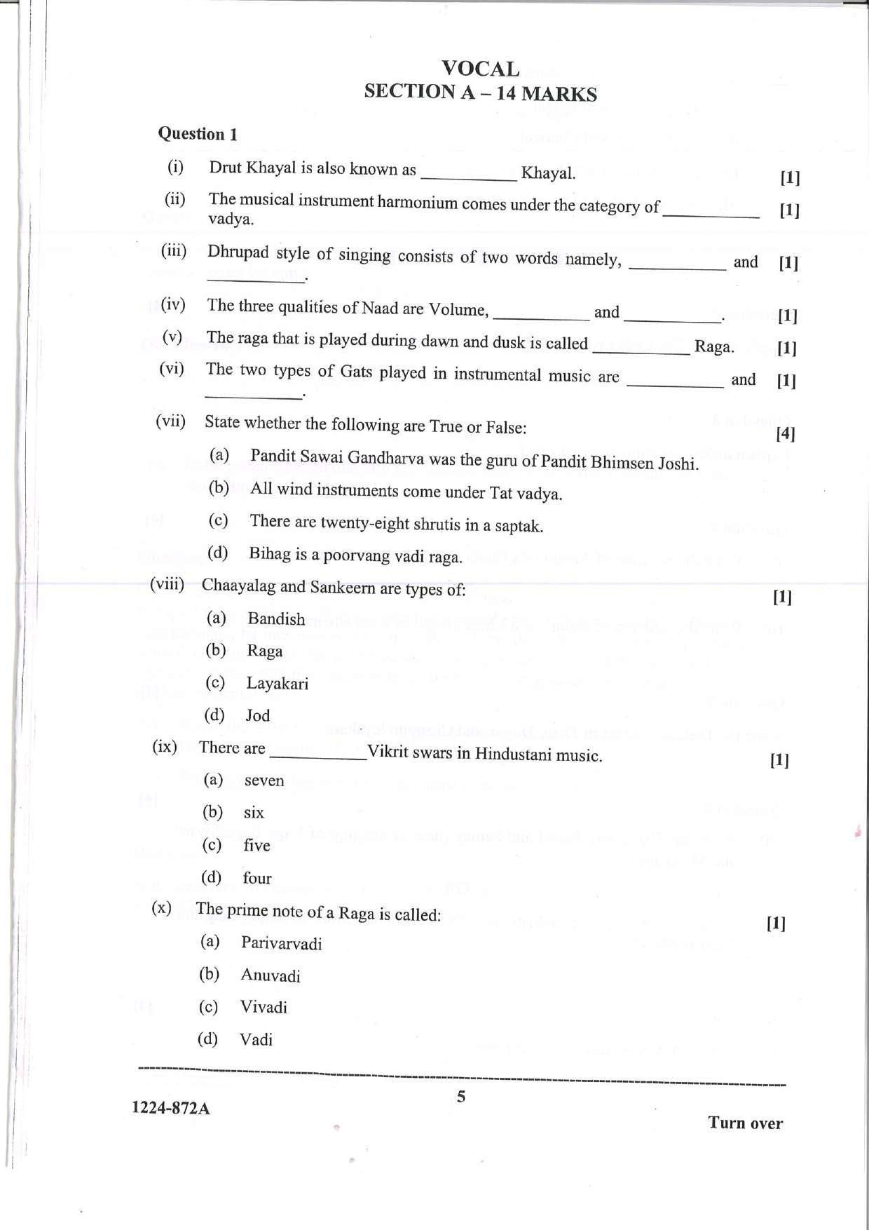ISC 2024 Indian Music (Hindustani) Question Paper for Class 12 — page 5