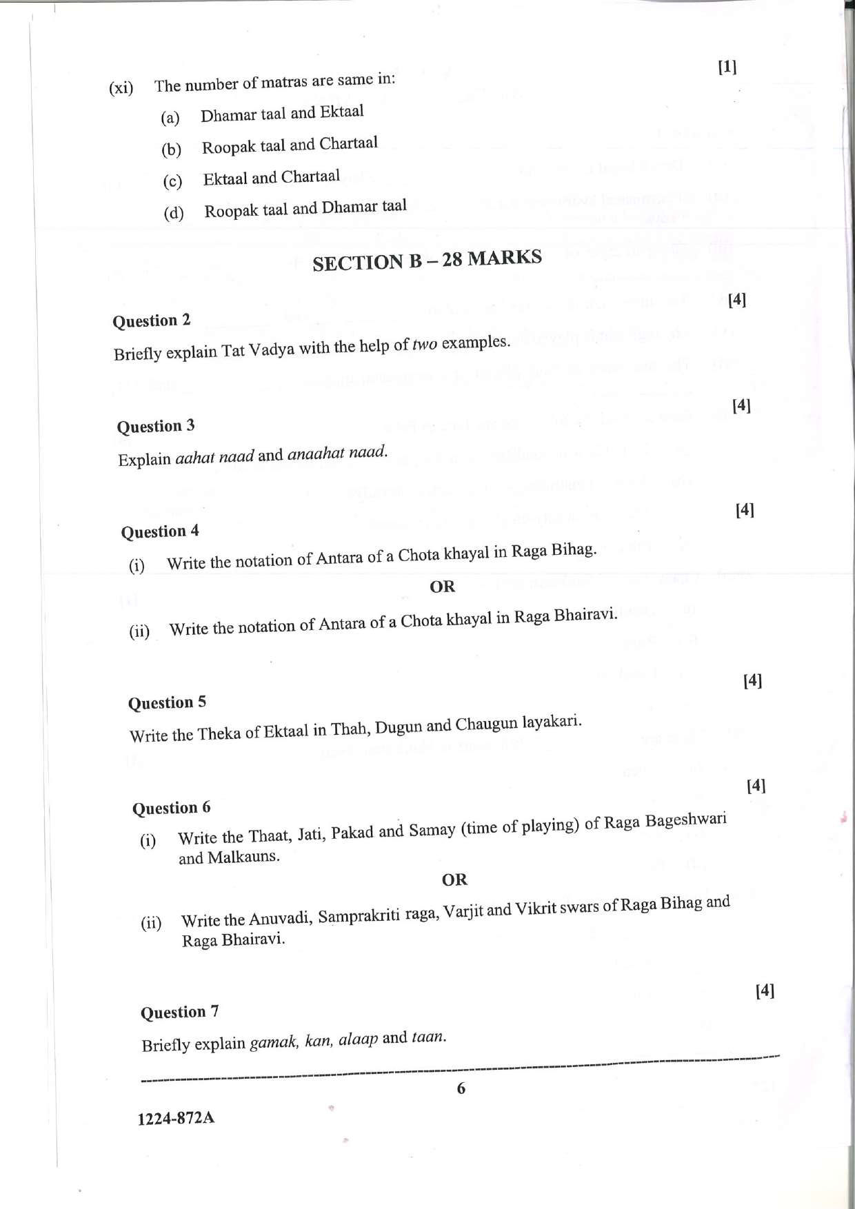 ISC 2024 Indian Music (Hindustani) Question Paper for Class 12 — page 6