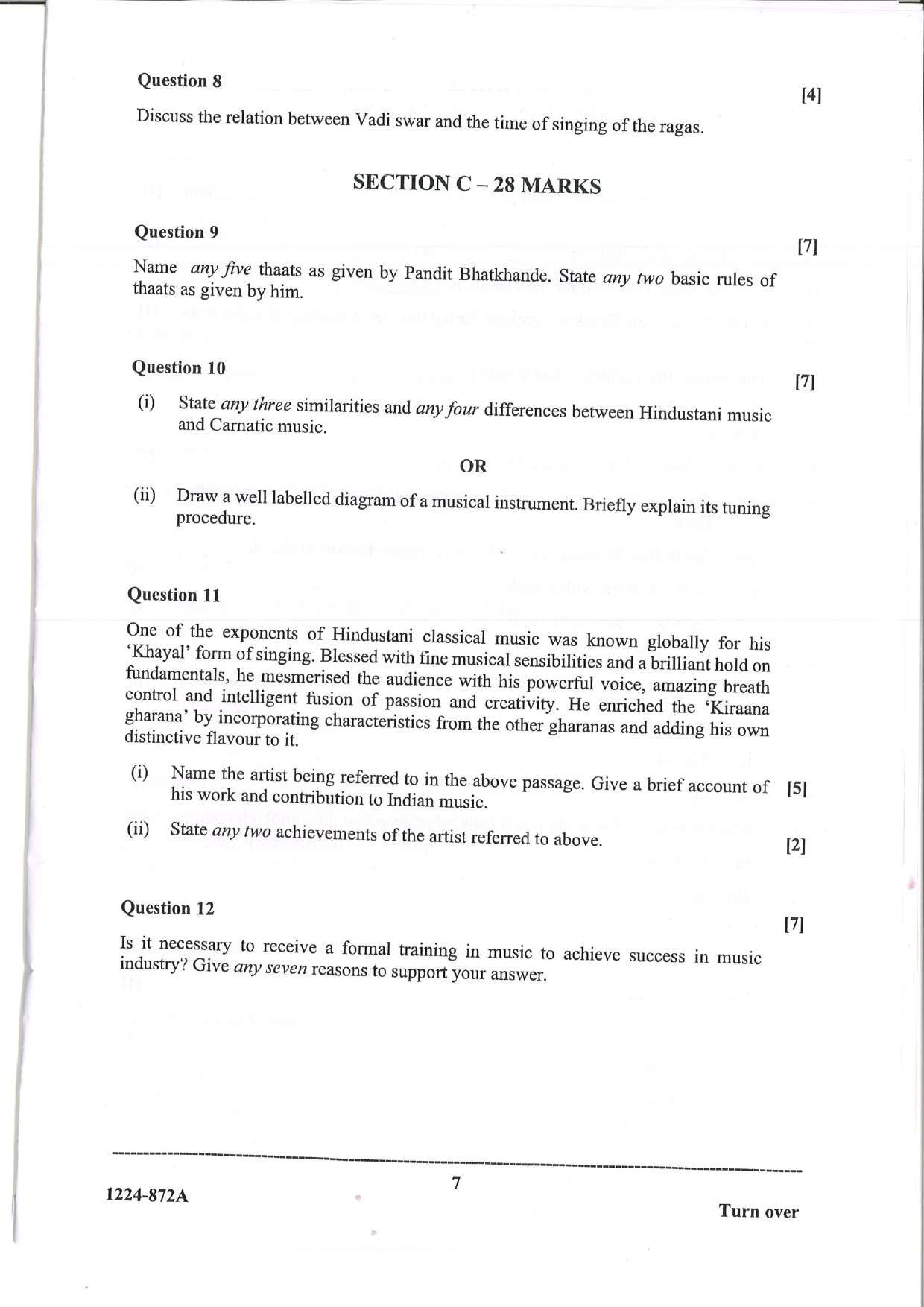 ISC 2024 Indian Music (Hindustani) Question Paper for Class 12 — page 7