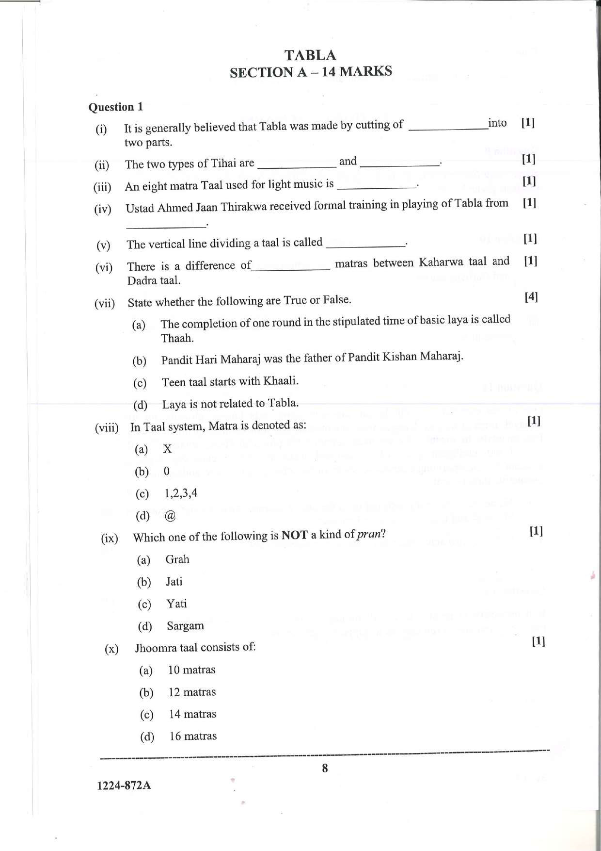 ISC 2024 Indian Music (Hindustani) Question Paper for Class 12 — page 8