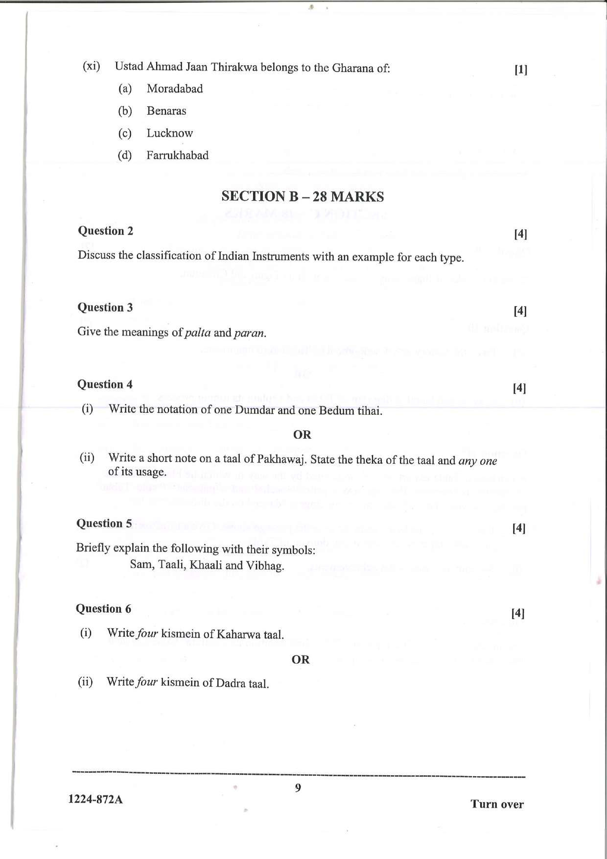ISC 2024 Indian Music (Hindustani) Question Paper for Class 12 — page 9