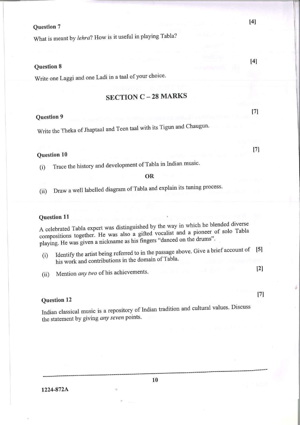 ISC 2024 Indian Music (Hindustani) Question Paper for Class 12 — page 10