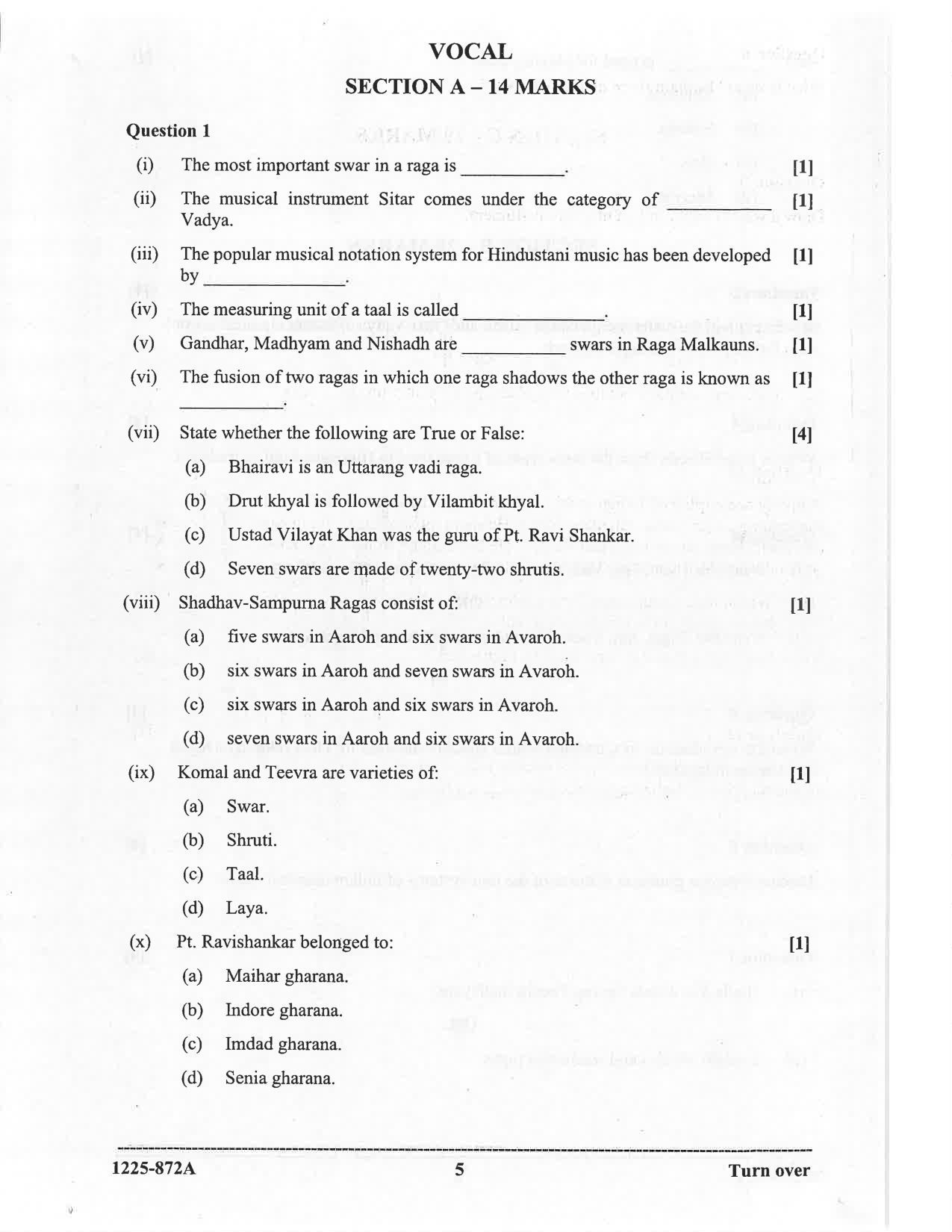 ISC 2025 Indian Music (Hindustani) Question Paper for Class 12 — page 5