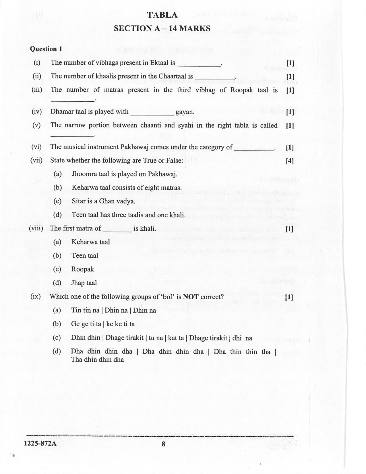 ISC 2025 Indian Music (Hindustani) Question Paper for Class 12 — page 8