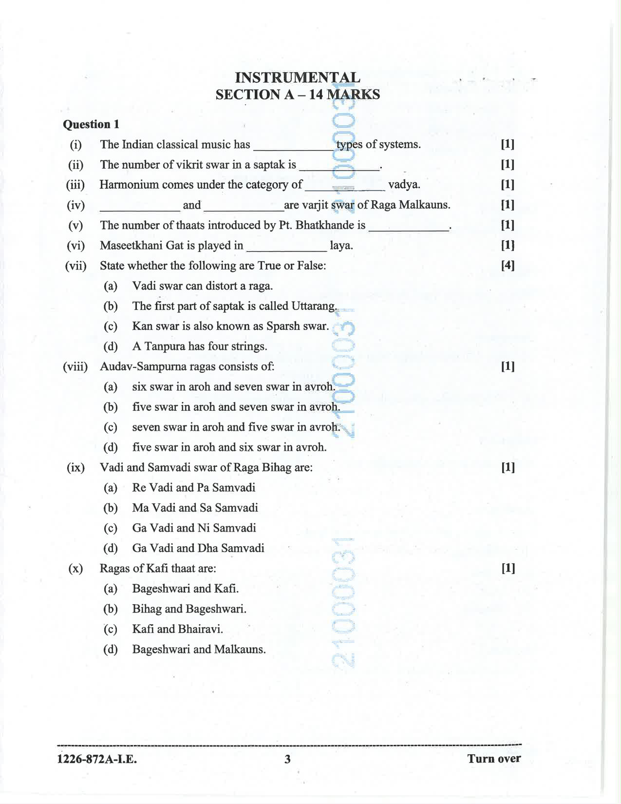 ISC 2026 Indian Music (Hindustani) Improvement Examination Question Paper for Class 12 — page 3