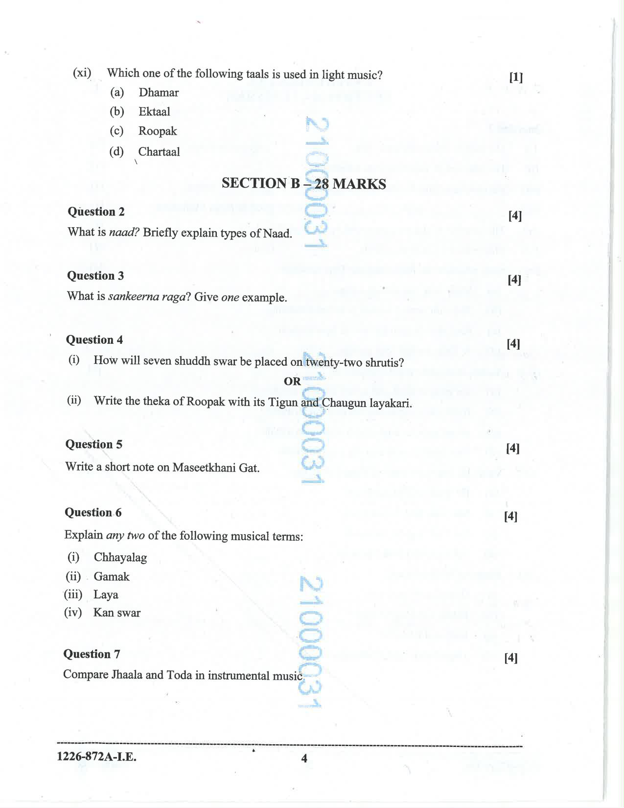 ISC 2026 Indian Music (Hindustani) Improvement Examination Question Paper for Class 12 — page 4