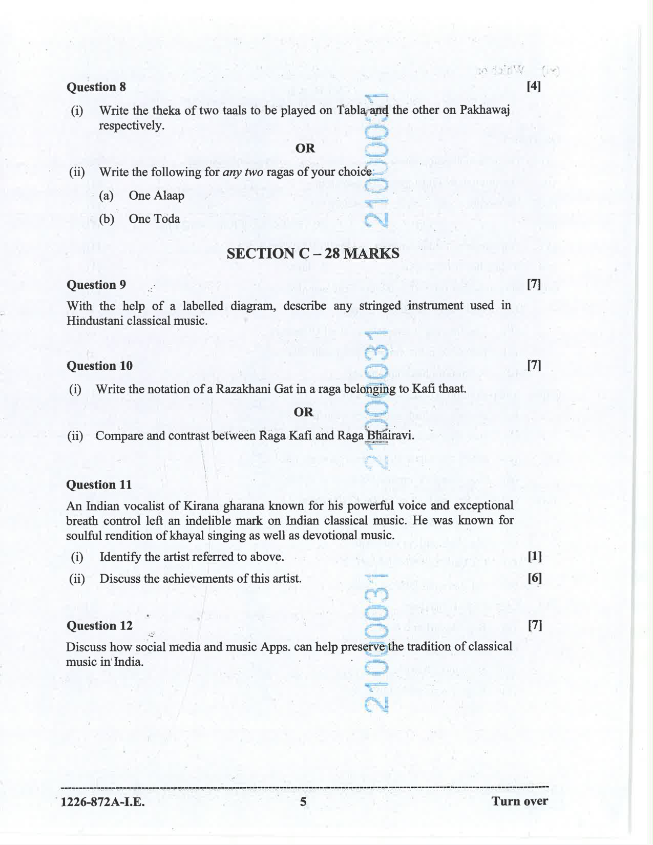 ISC 2026 Indian Music (Hindustani) Improvement Examination Question Paper for Class 12 — page 5