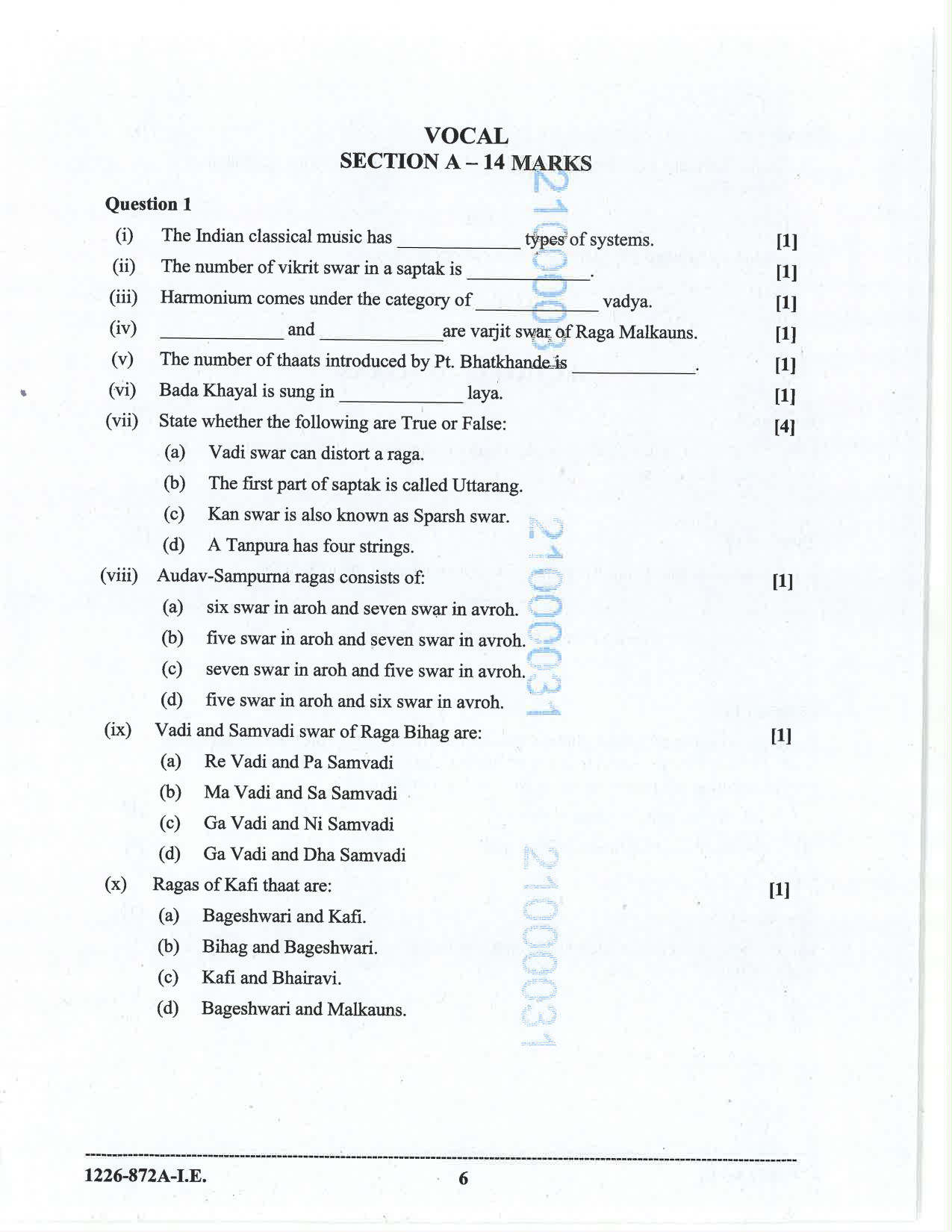 ISC 2026 Indian Music (Hindustani) Improvement Examination Question Paper for Class 12 — page 6