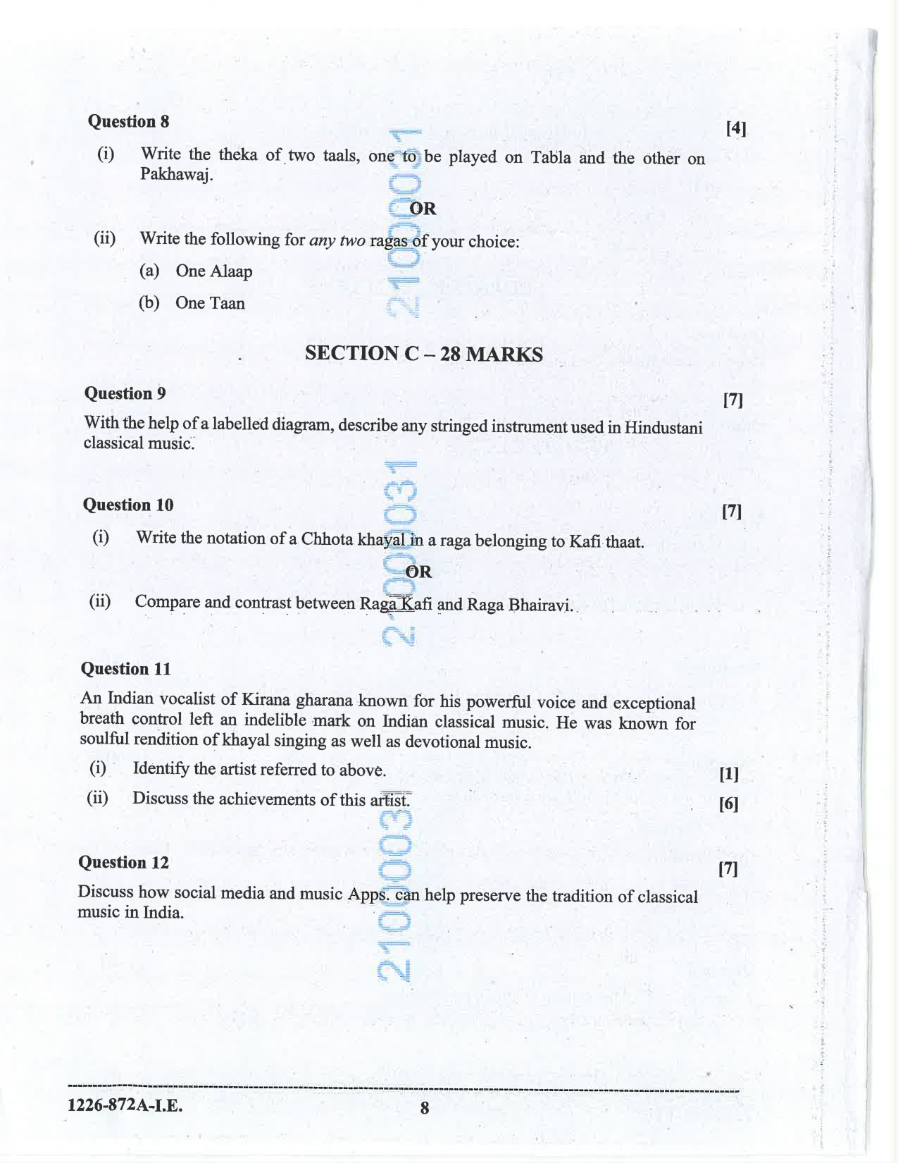 ISC 2026 Indian Music (Hindustani) Improvement Examination Question Paper for Class 12 — page 8