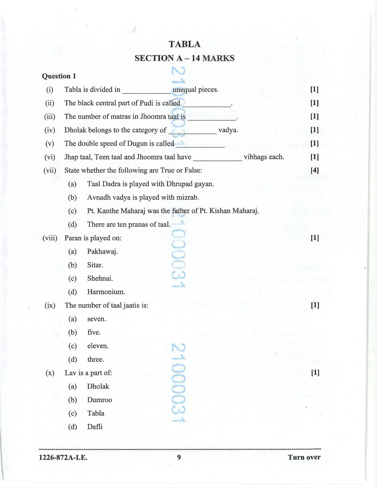 ISC 2026 Indian Music (Hindustani) Improvement Examination Question Paper for Class 12 — page 9